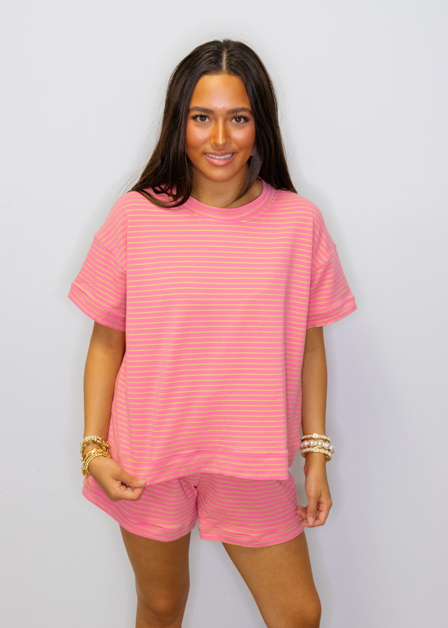 Pink & Yellow Stripe Short Set