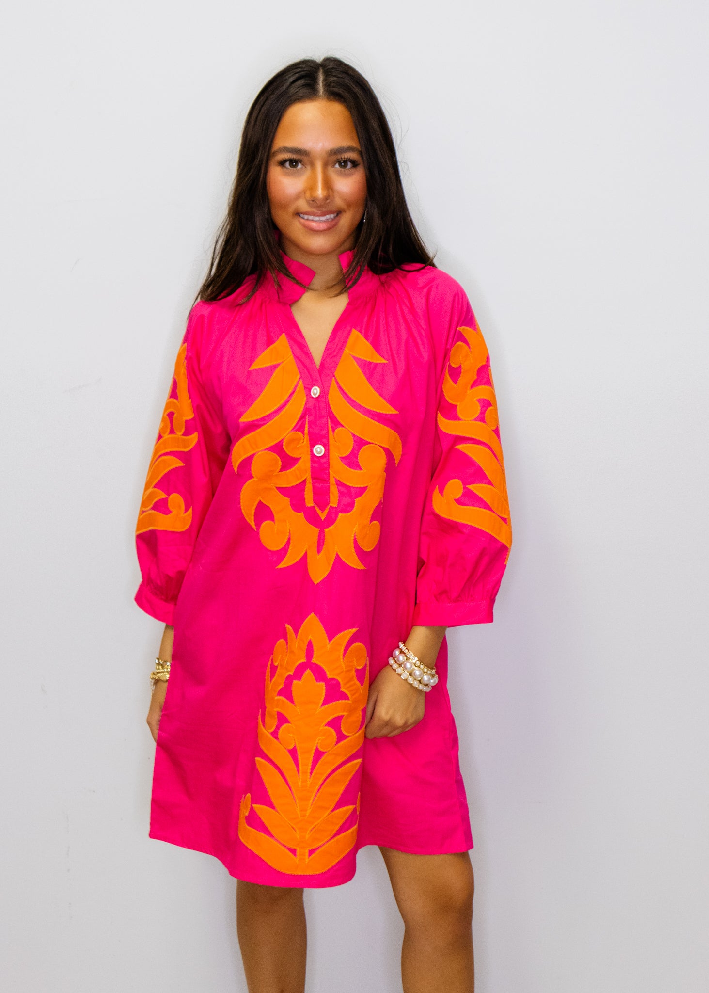 Fuchsia & Orange Baroque Shift Dress