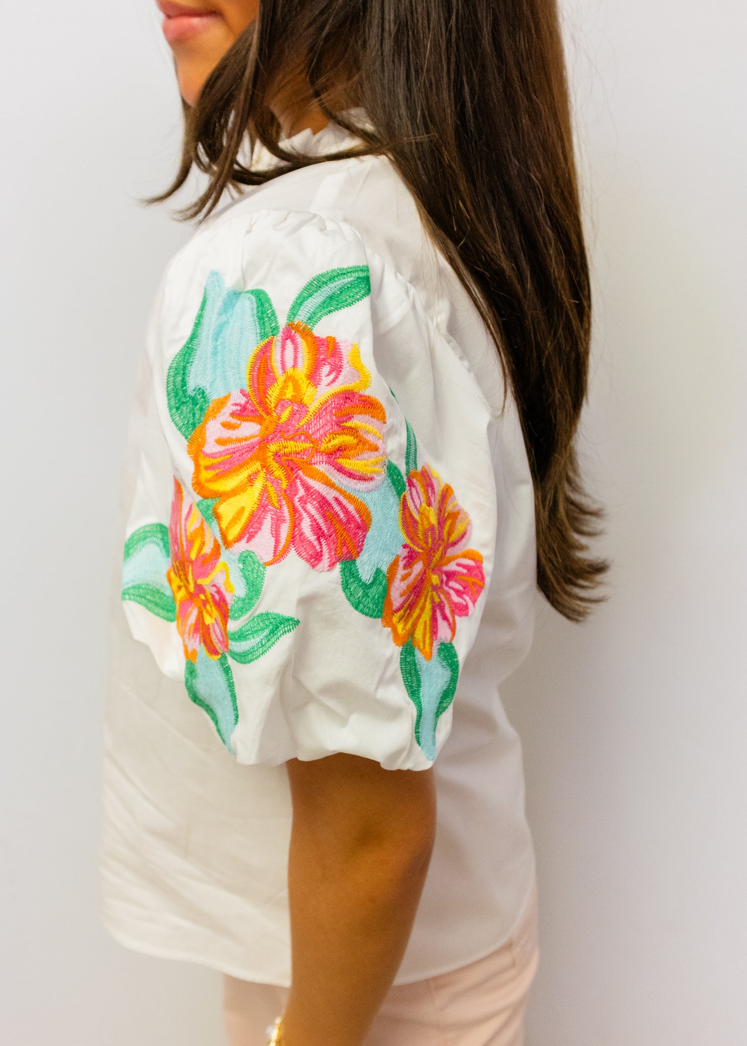 White Multi Floral Embroidered Top