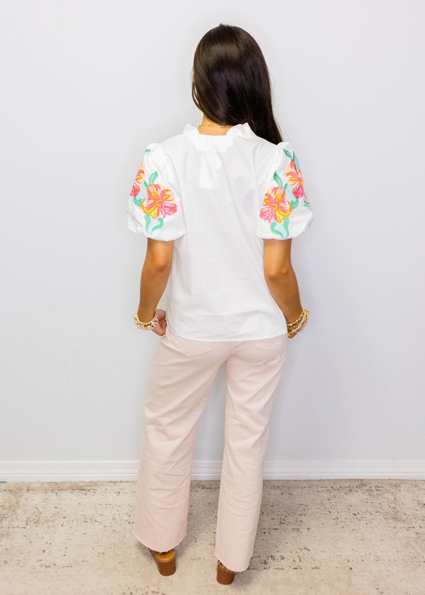 White Multi Floral Embroidered Top