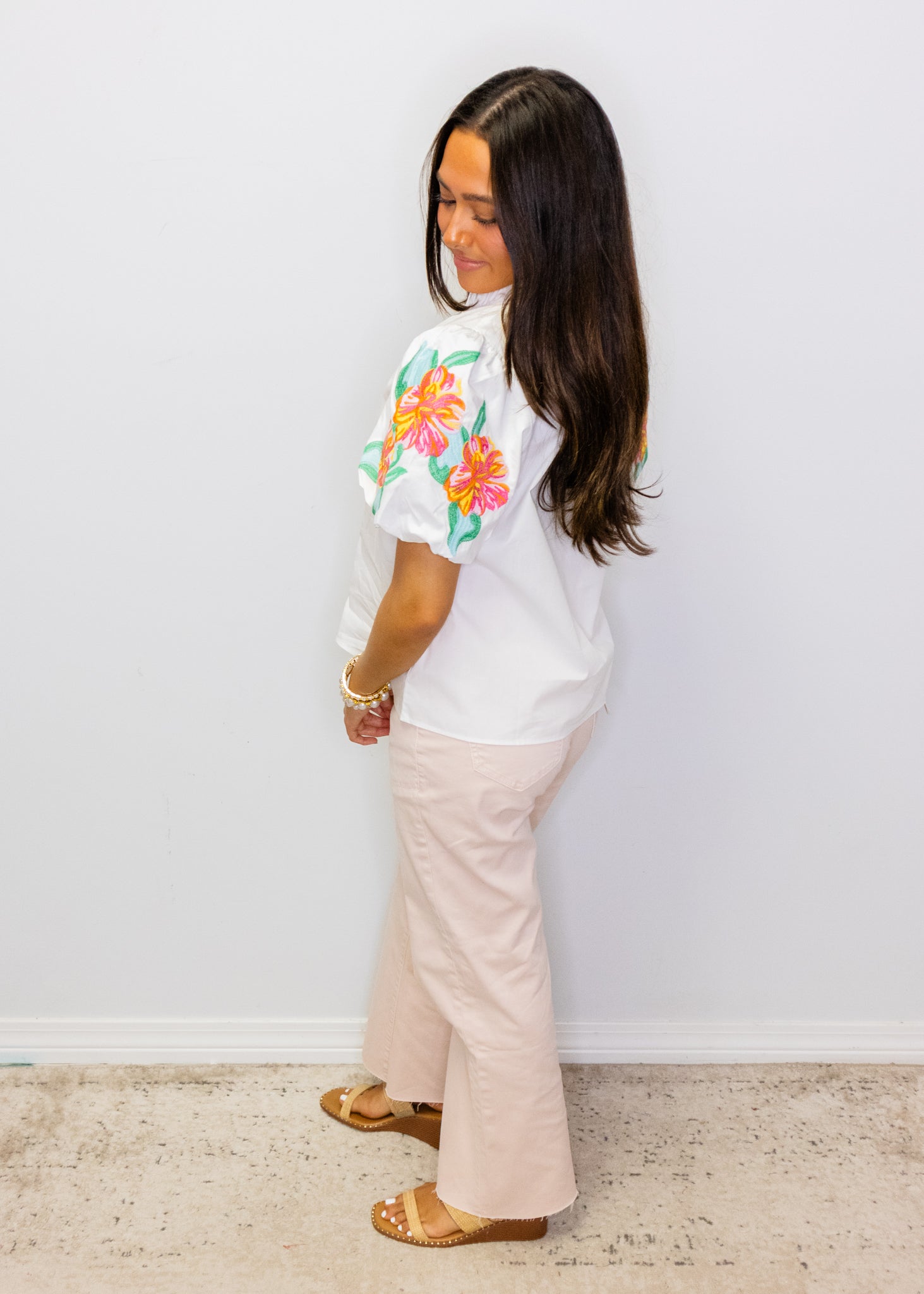 White Multi Floral Embroidered Top