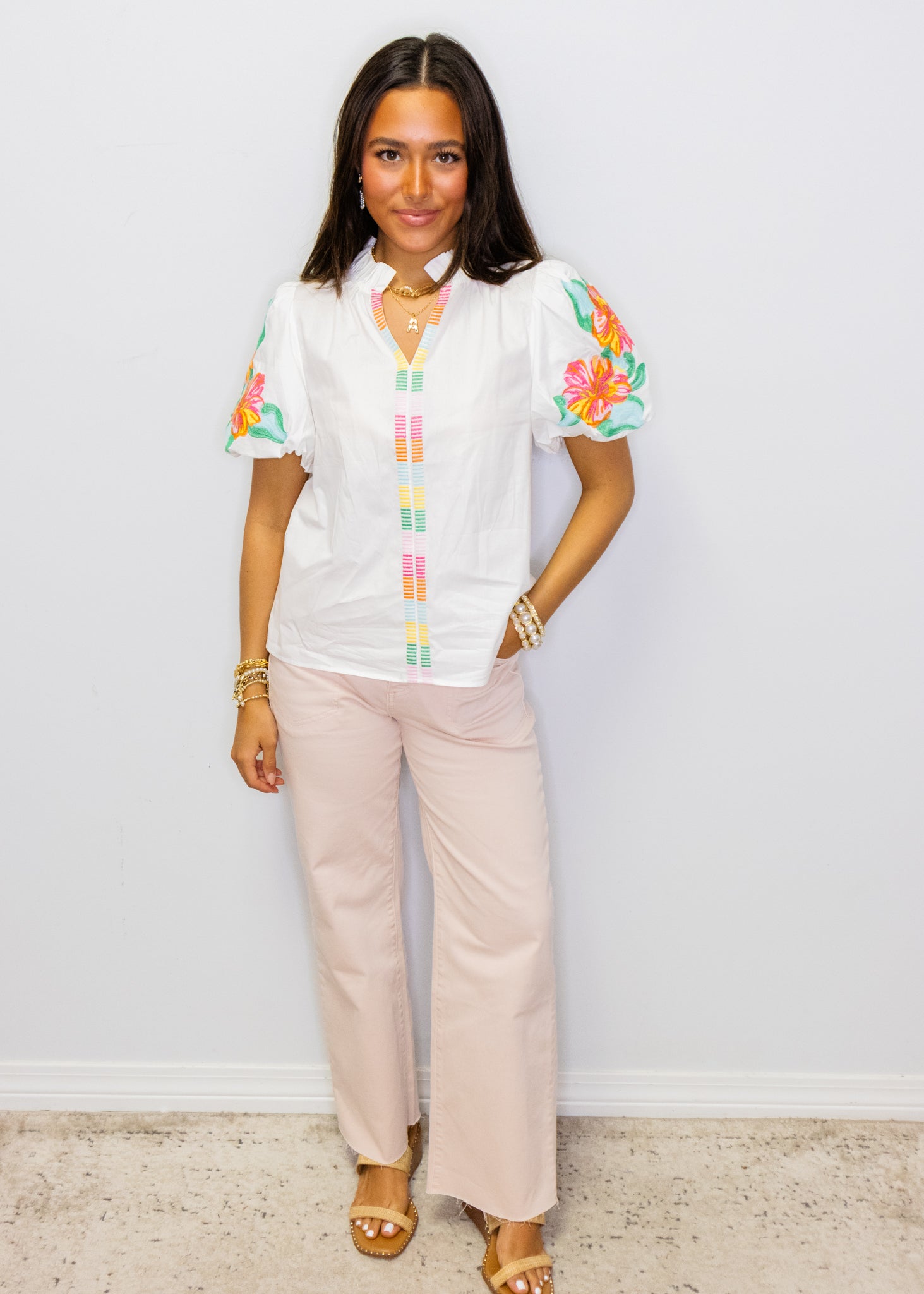 White Multi Floral Embroidered Top