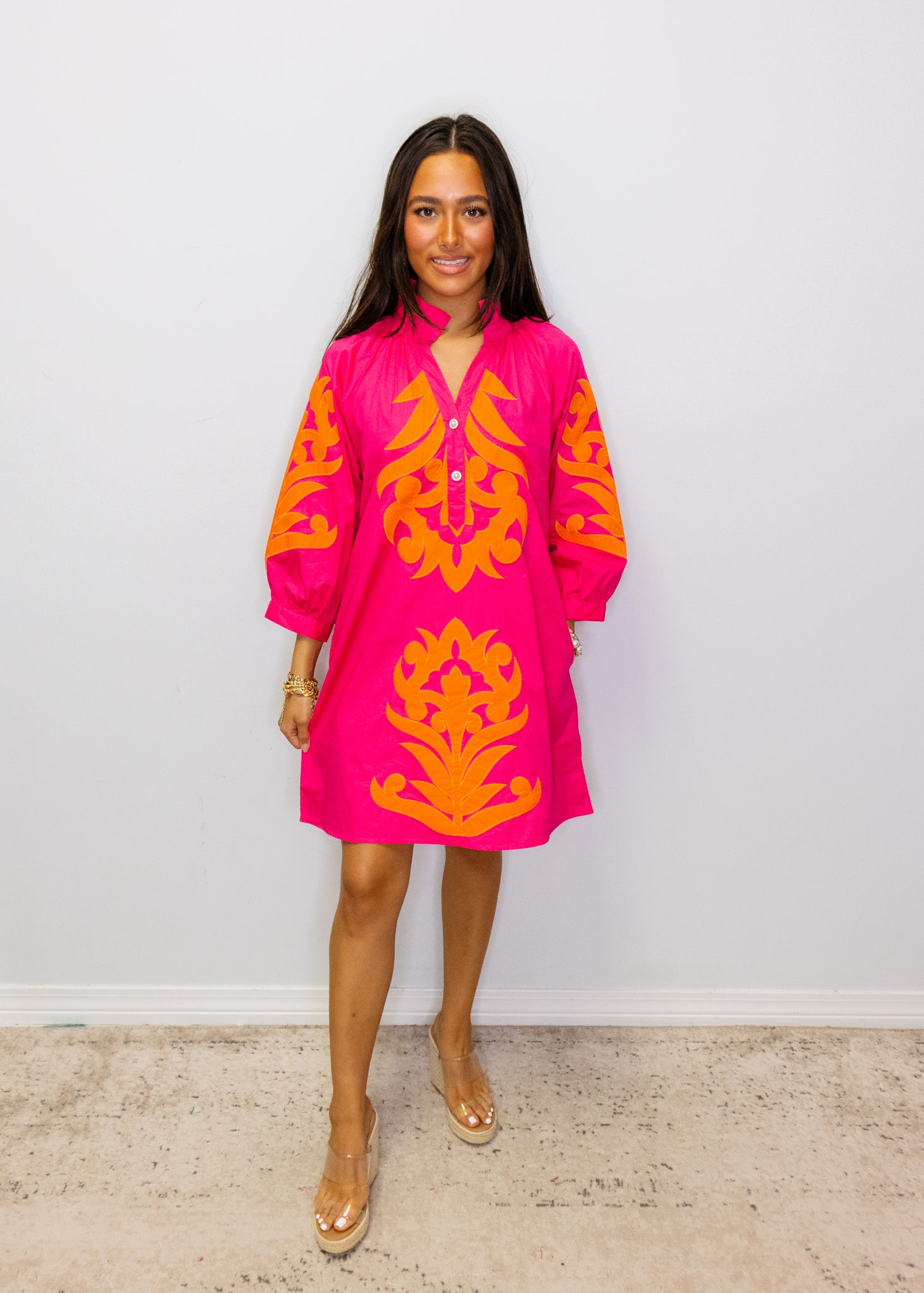 Fuchsia & Orange Baroque Shift Dress