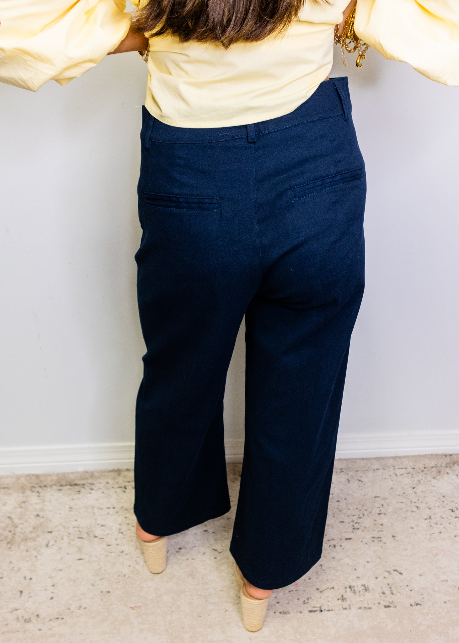 Navy Scallop Pocket Wide Pants