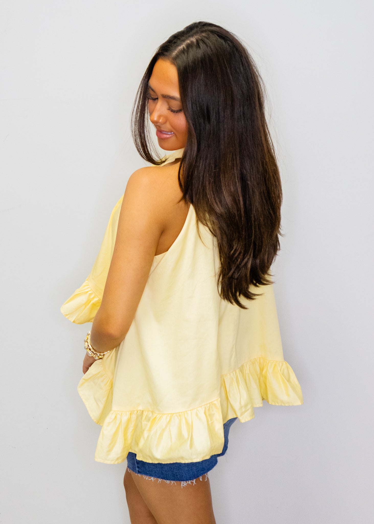 Yellow Halter Tie Flowy Top