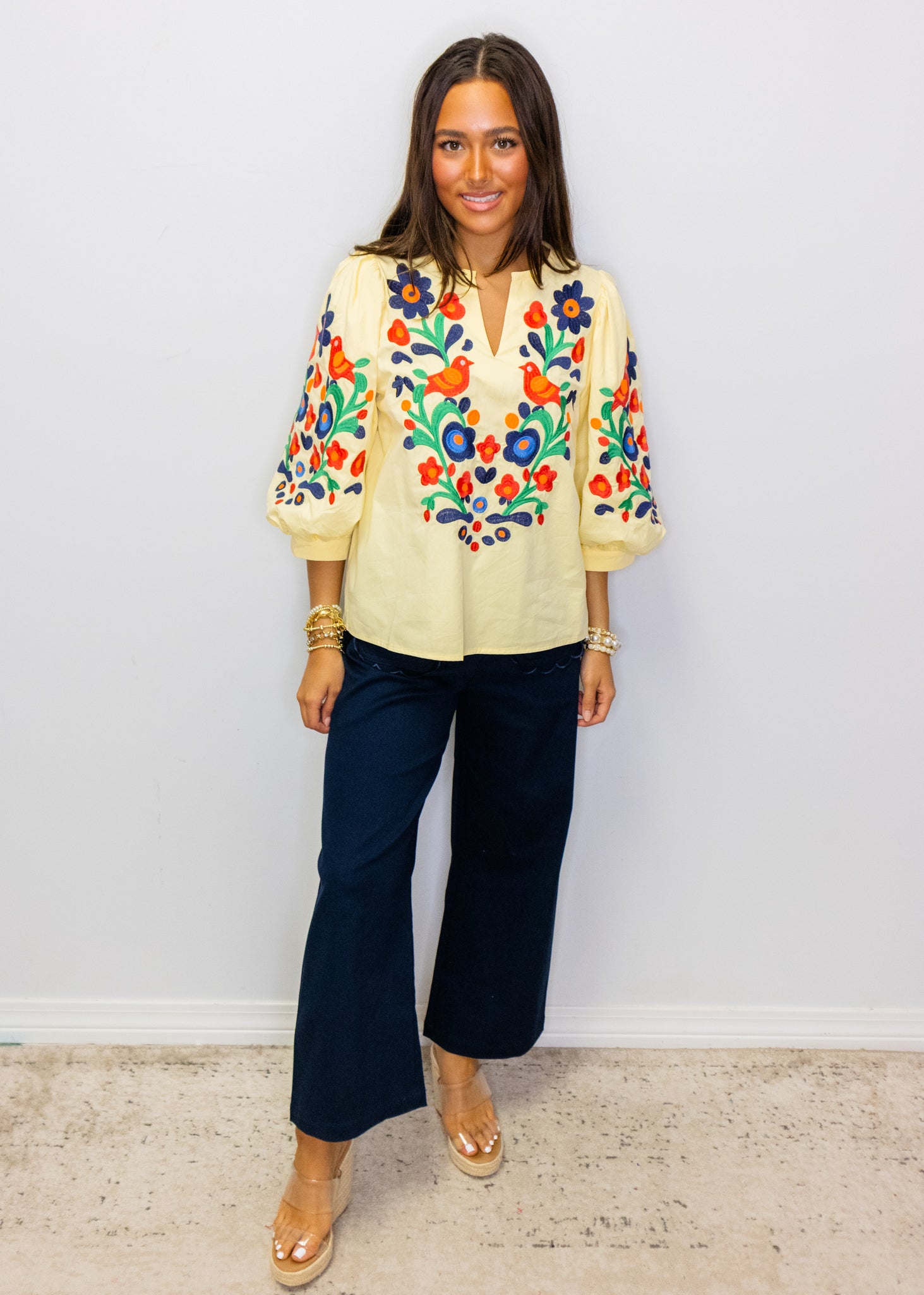 Yellow Floral Embroidered Top
