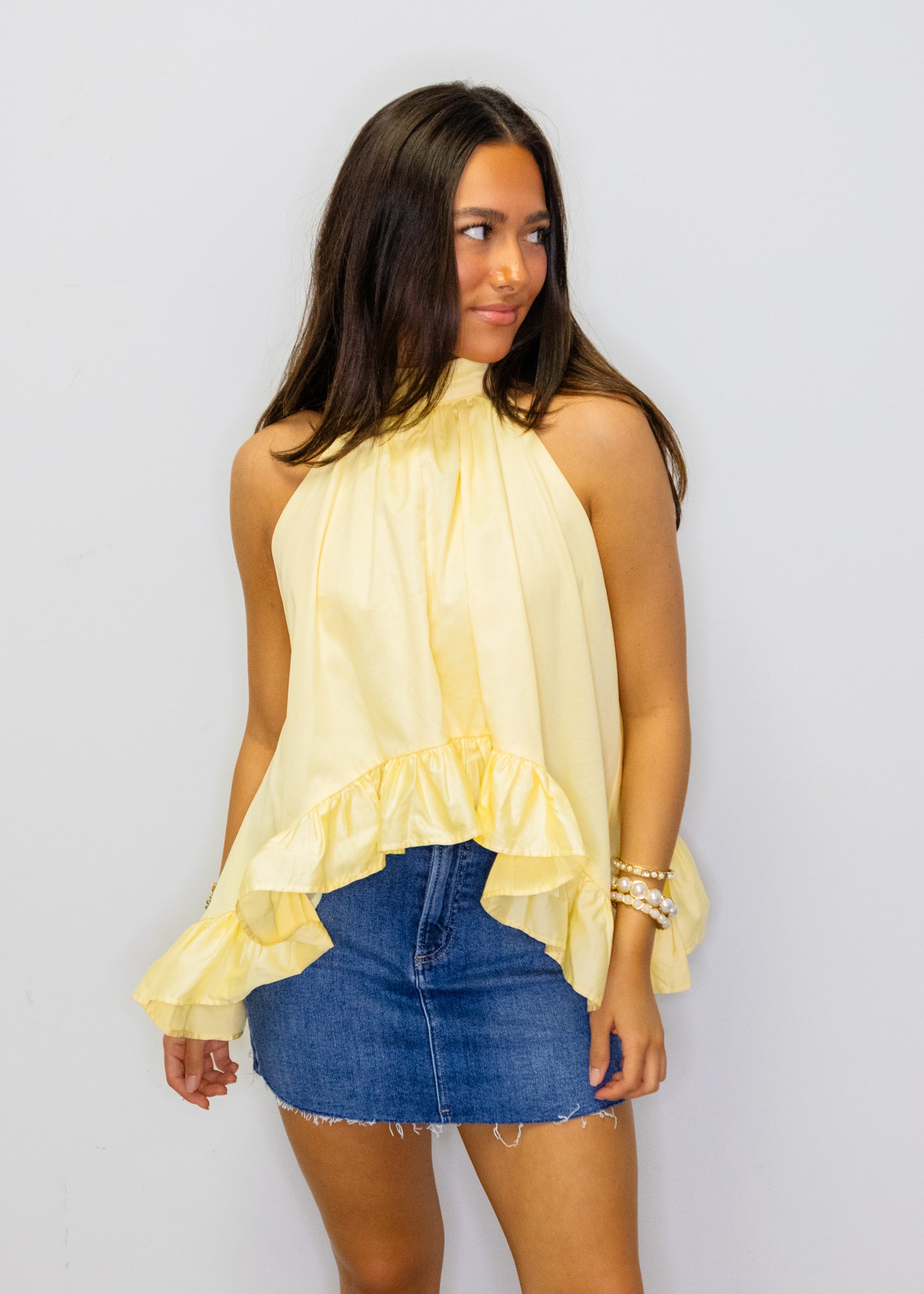 Yellow Halter Tie Flowy Top