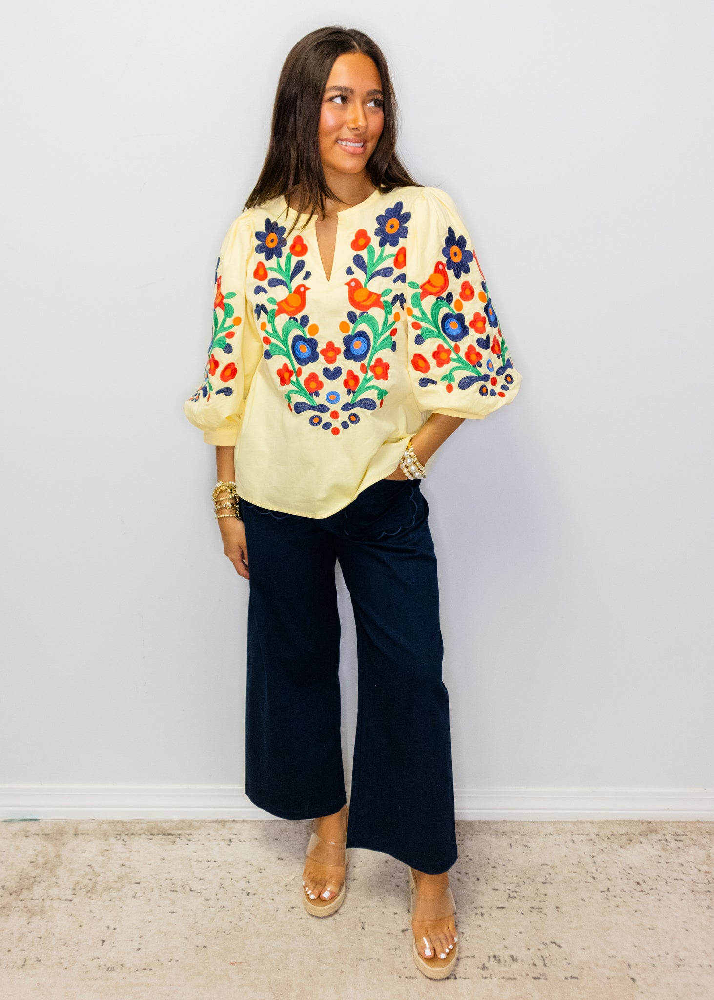 Yellow Floral Embroidered Top
