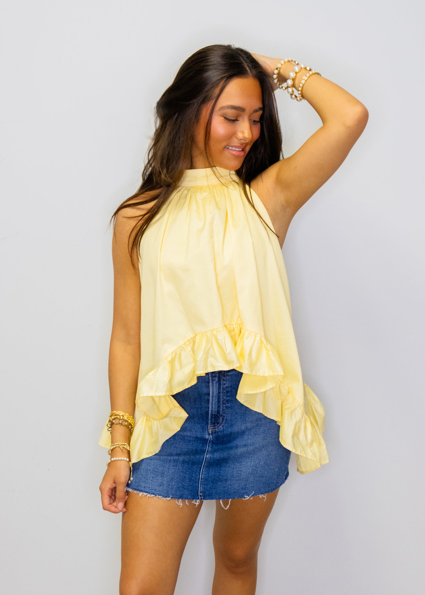 Yellow Halter Tie Flowy Top