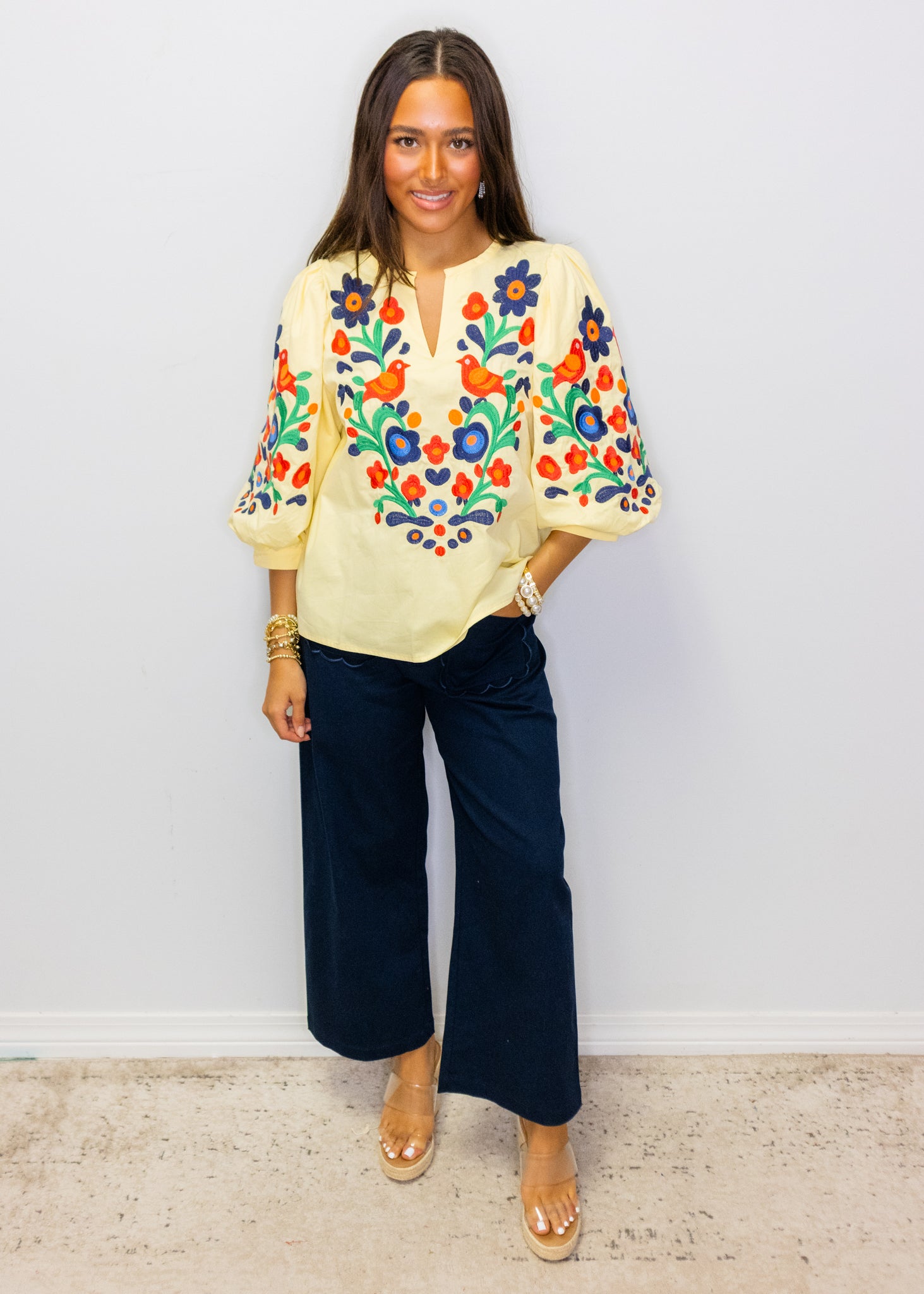Yellow Floral Embroidered Top