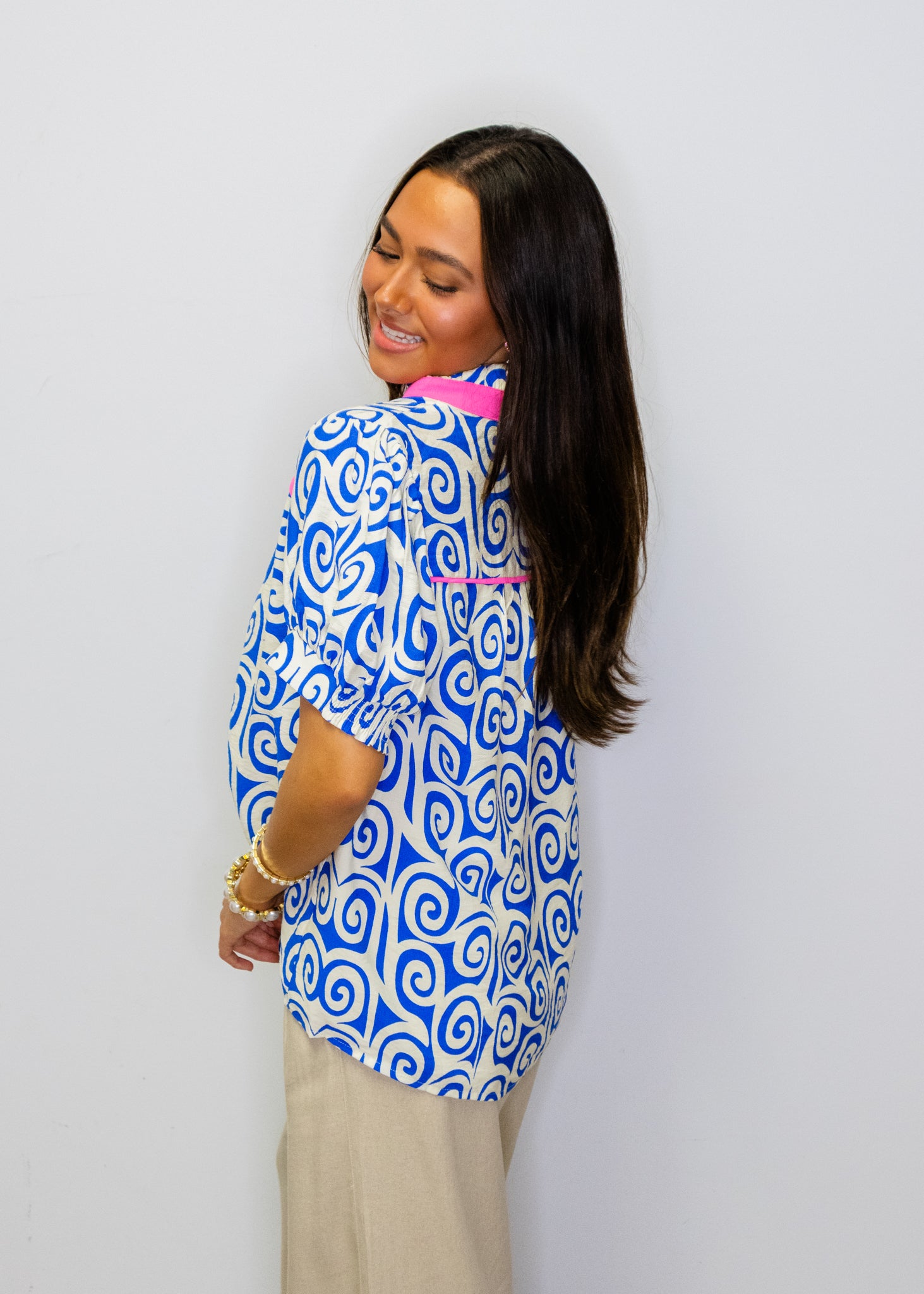 Royal Blue Swirl Contrast Top