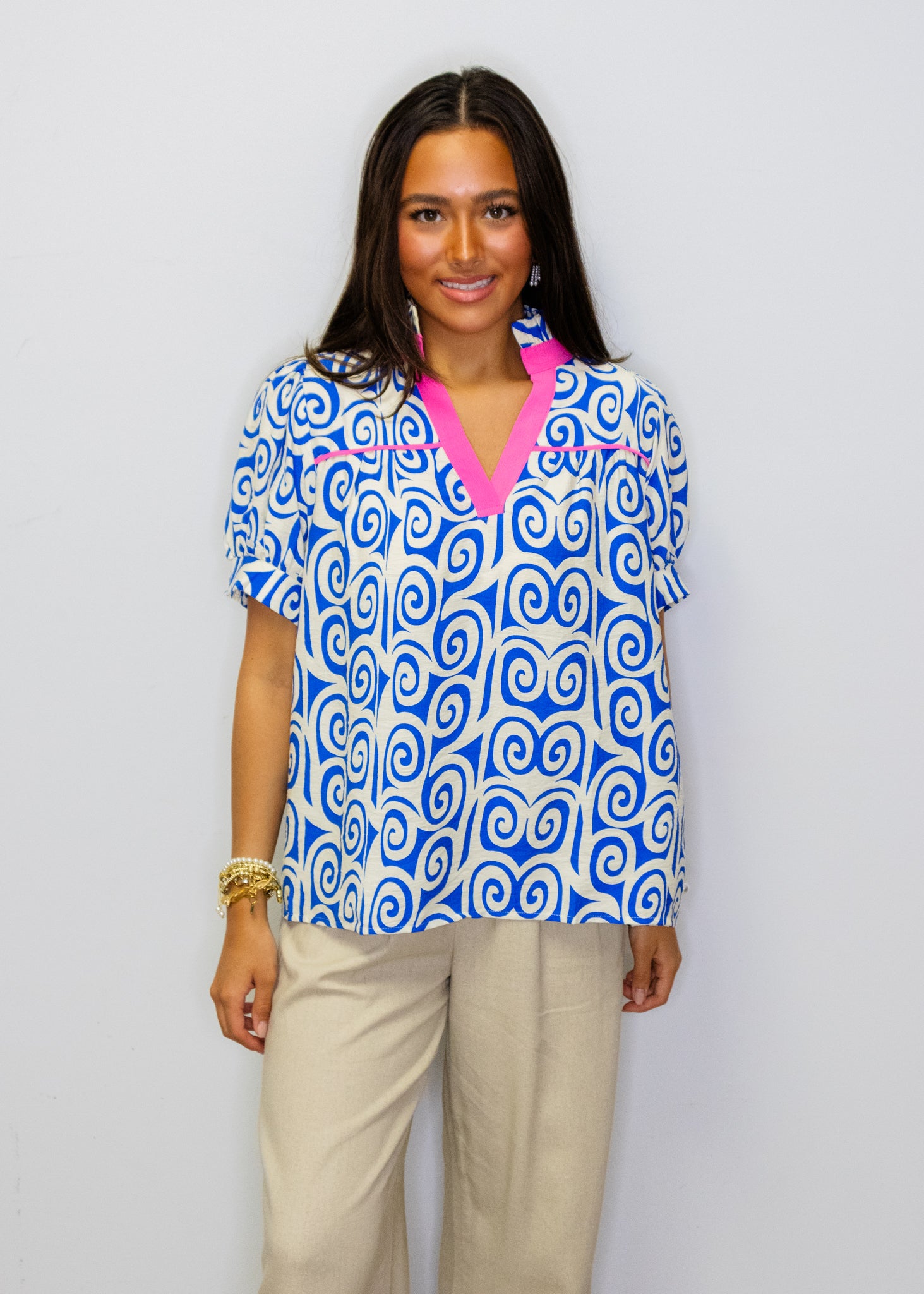Royal Blue Swirl Contrast Top