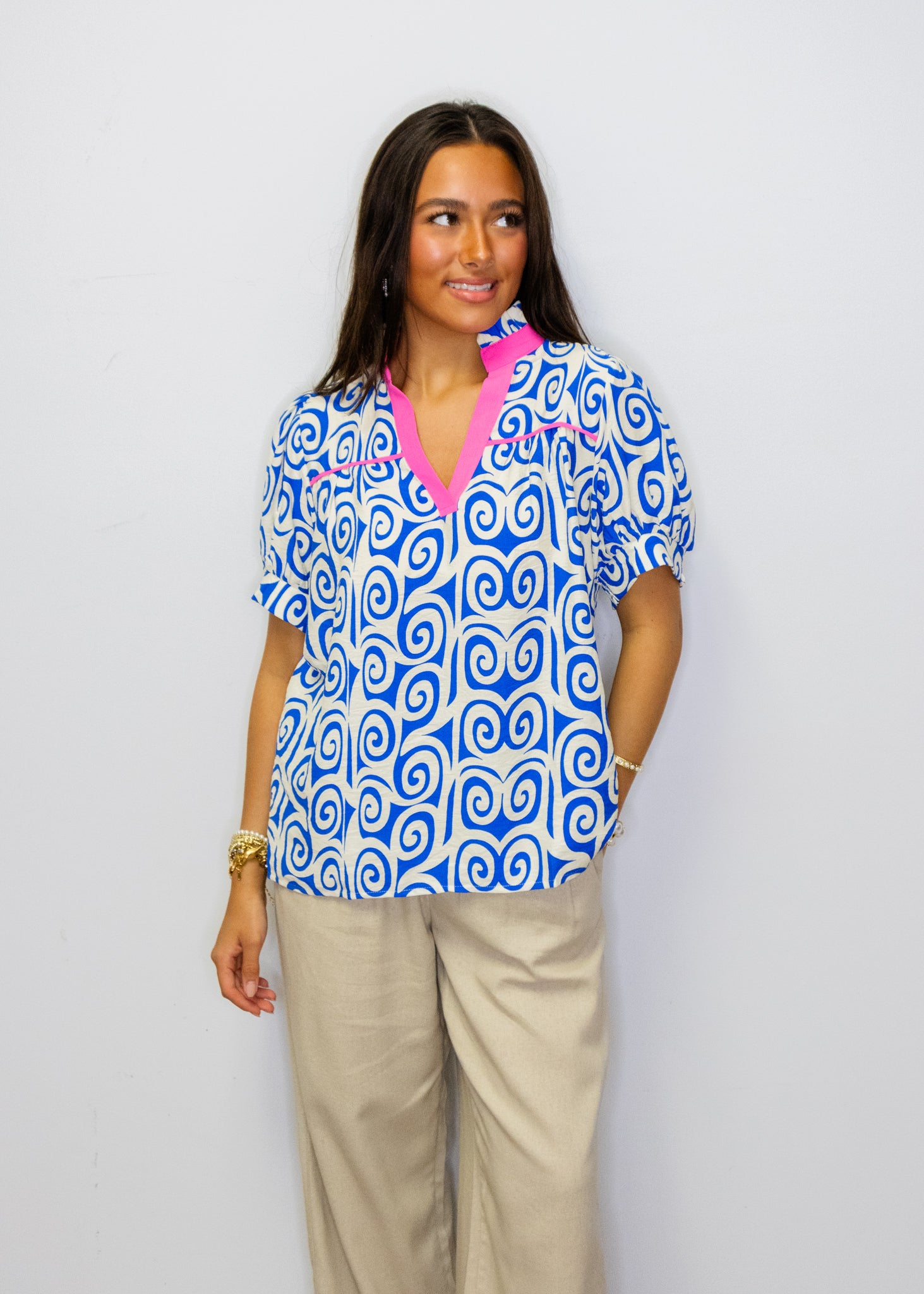 Royal Blue Swirl Contrast Top