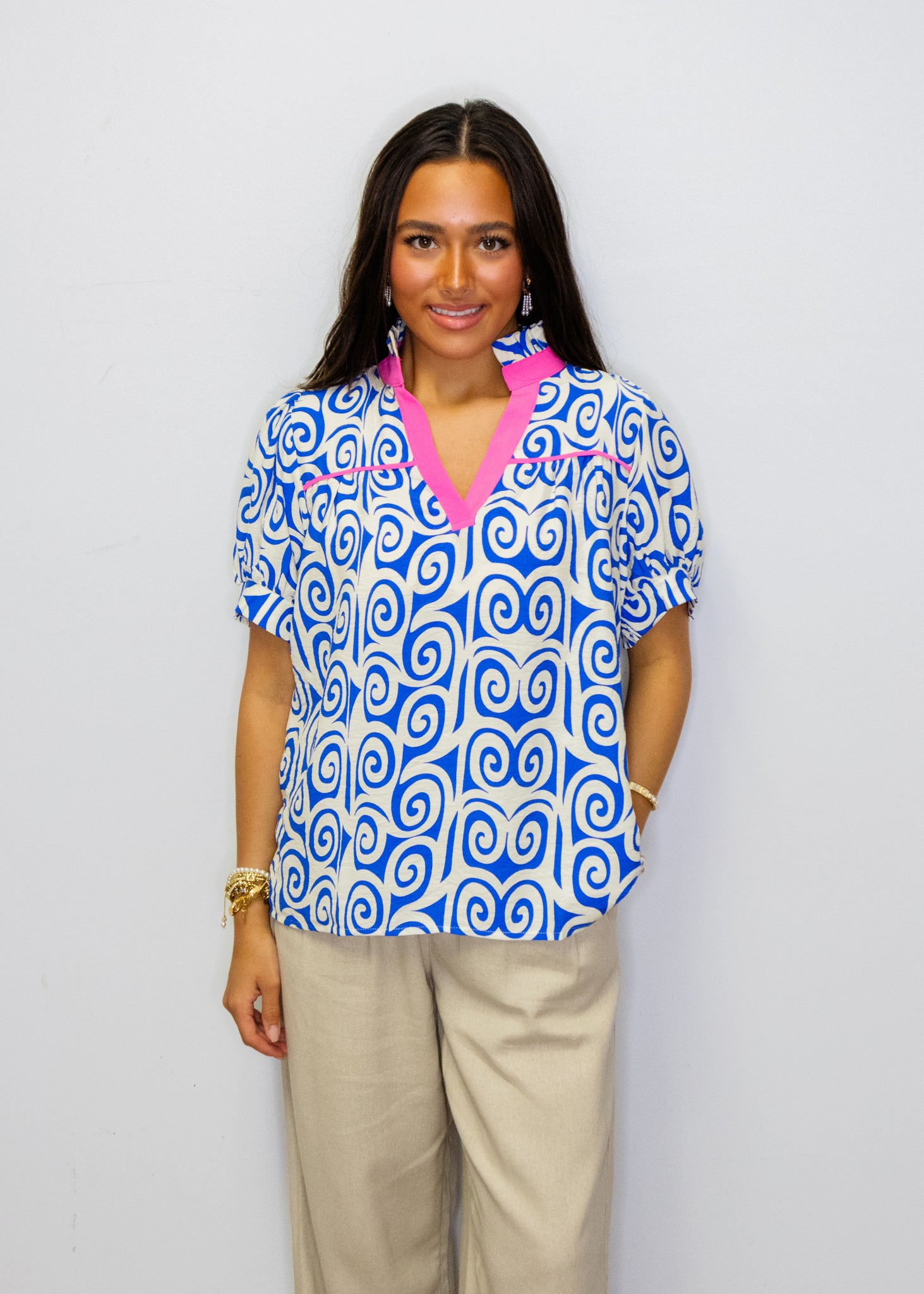 Royal Blue Swirl Contrast Top