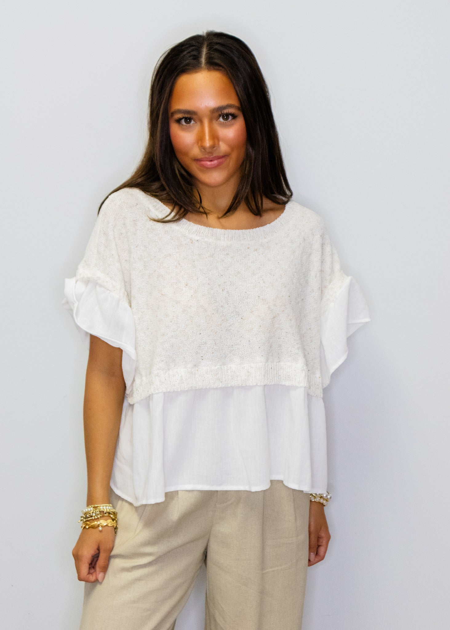Oatmeal Peplum Knit Top