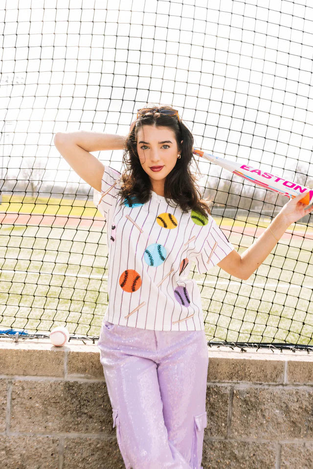 Striped Multi Baseball & Bat Tee