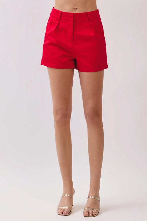 Red Tailored High Waist Shorts