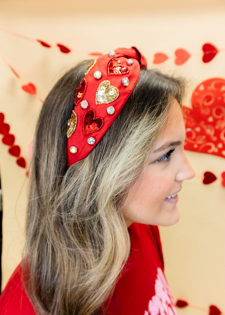 Red Sequin Heart Headband