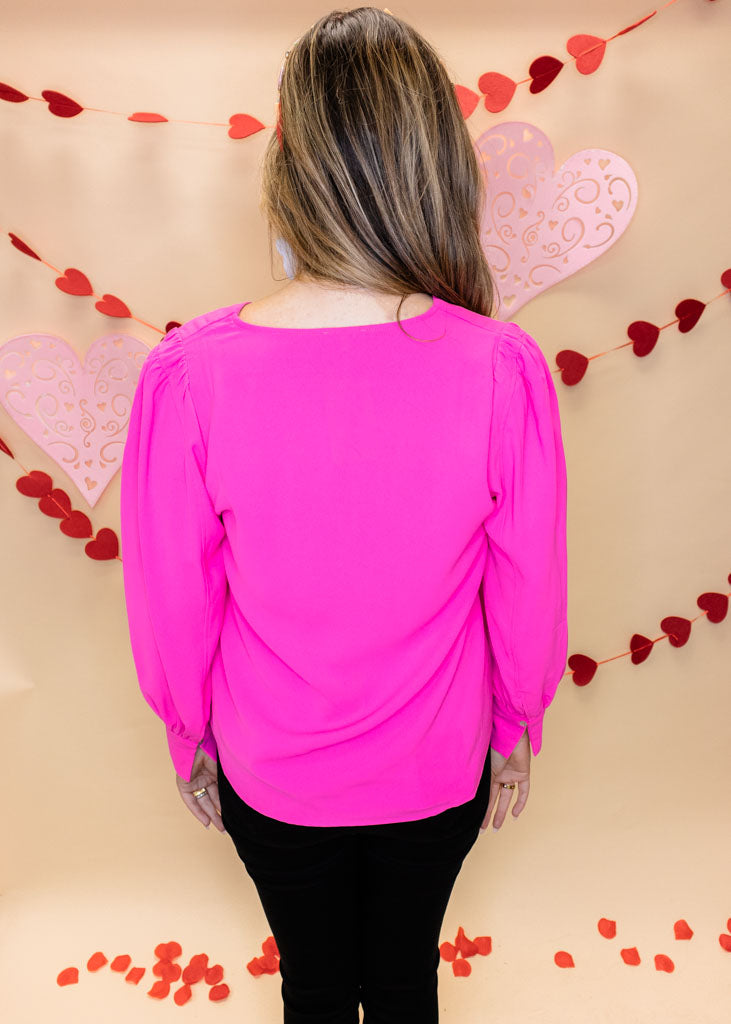 Hot Pink Solid Peasant Sleeve Top