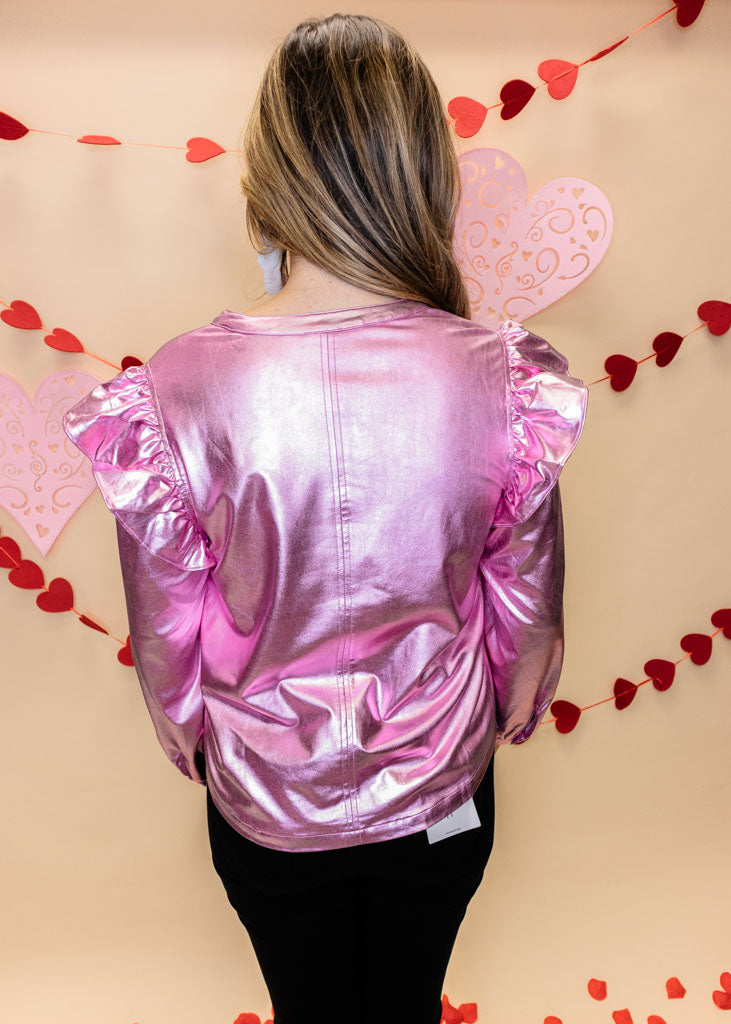 Pink Pleather Long Sleeve Top