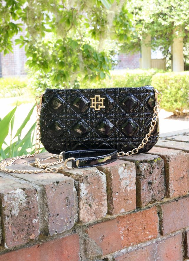 Livi Black Patent Quilted Crossbody