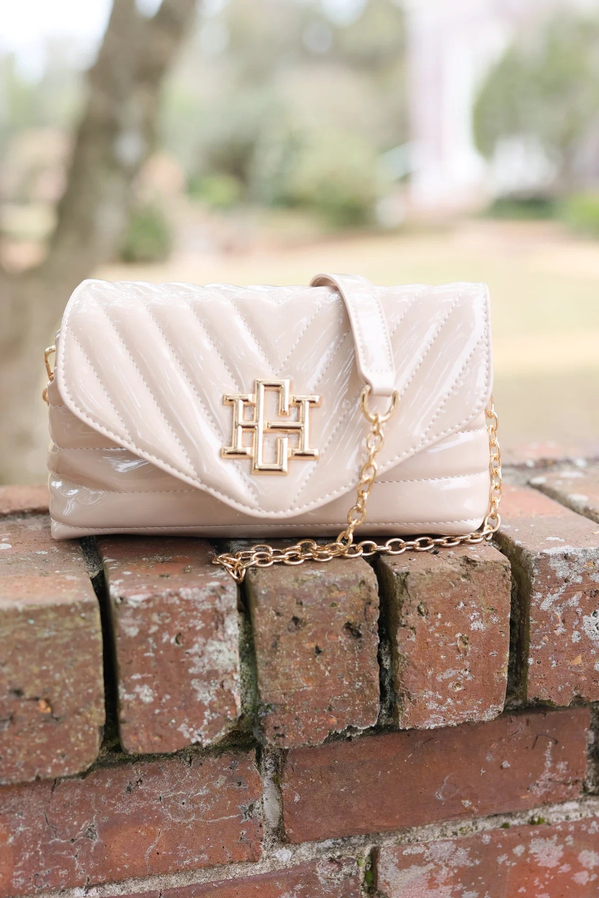 Brandy Cream Patent Crossbody Purse