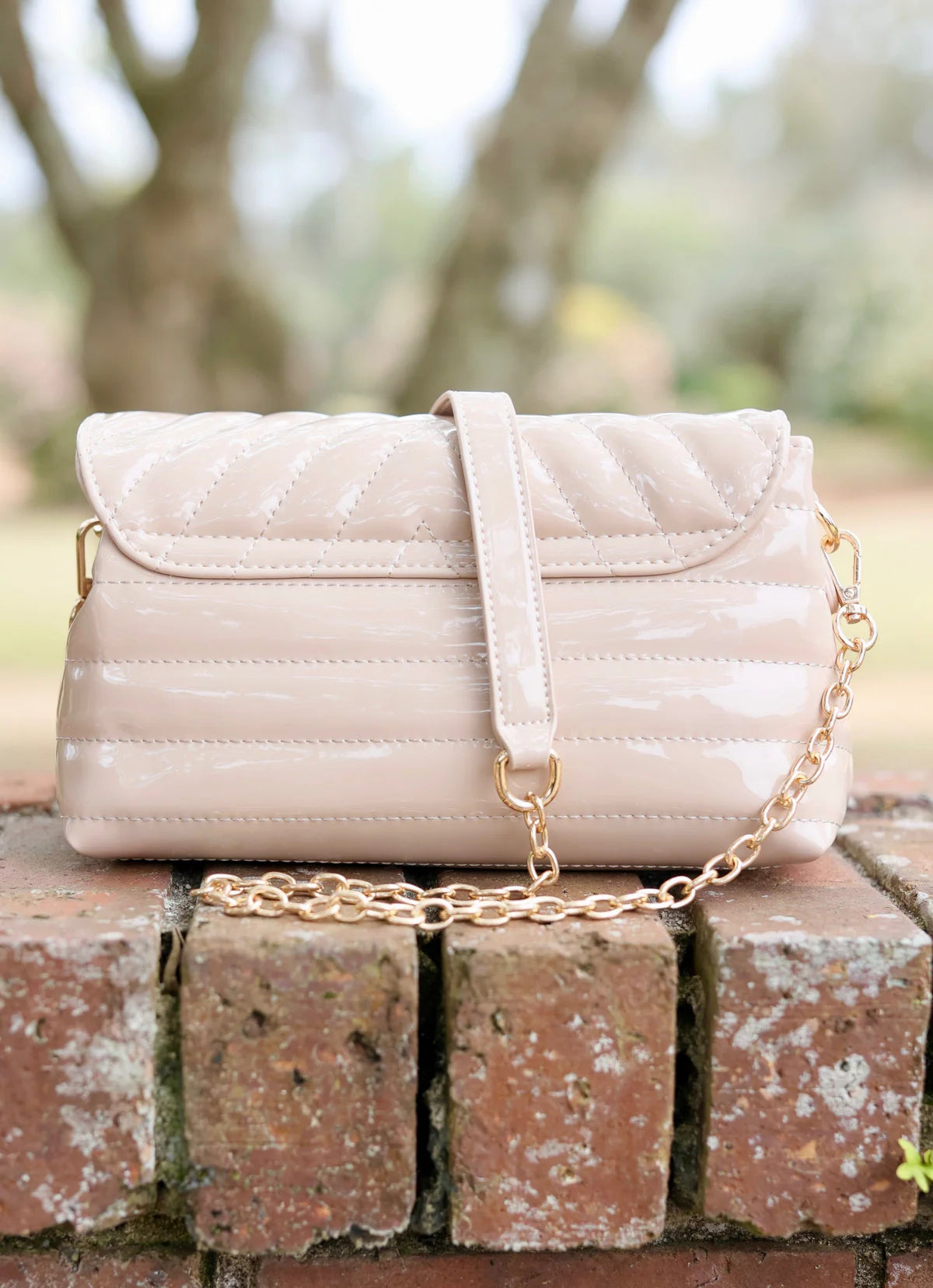 Brandy Cream Patent Crossbody Purse