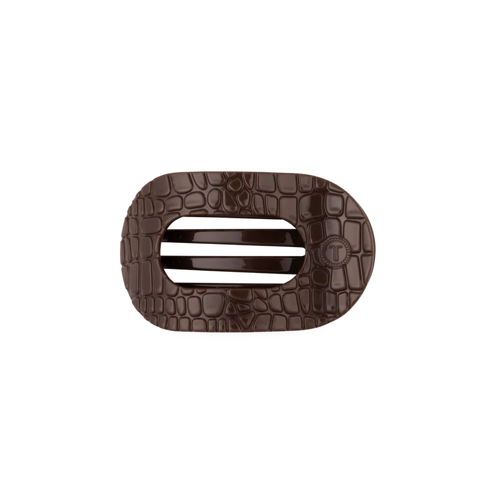 Brown Crocodile Small Flat Round Hair Clip