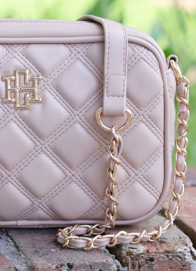 Bryce Taupe Quilted Crossbody Purse