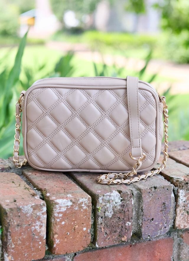 Bryce Taupe Quilted Crossbody Purse