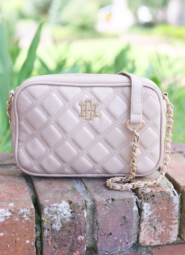 Bryce Taupe Quilted Crossbody Purse