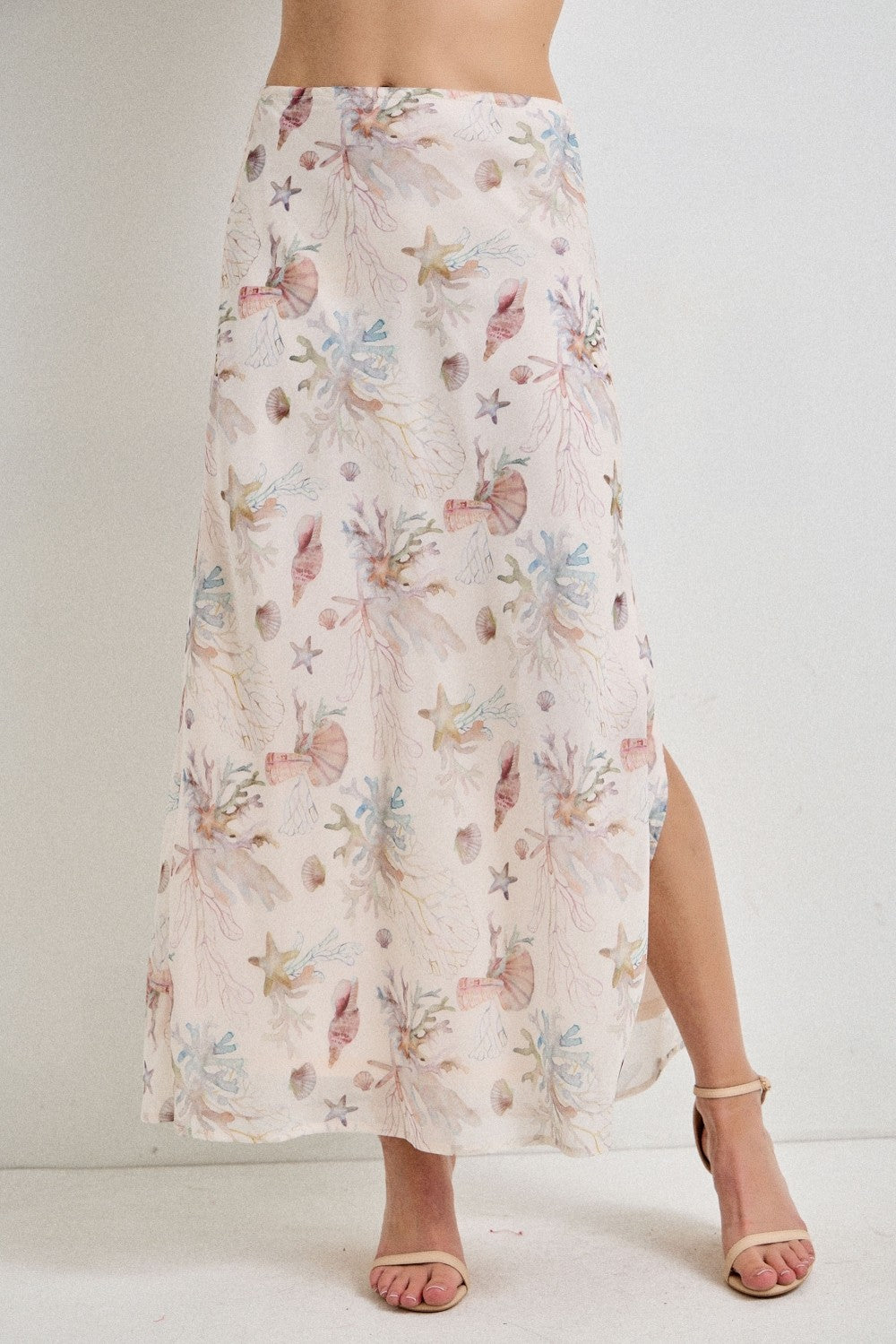 Pastel Sea Print Maxi Skirt