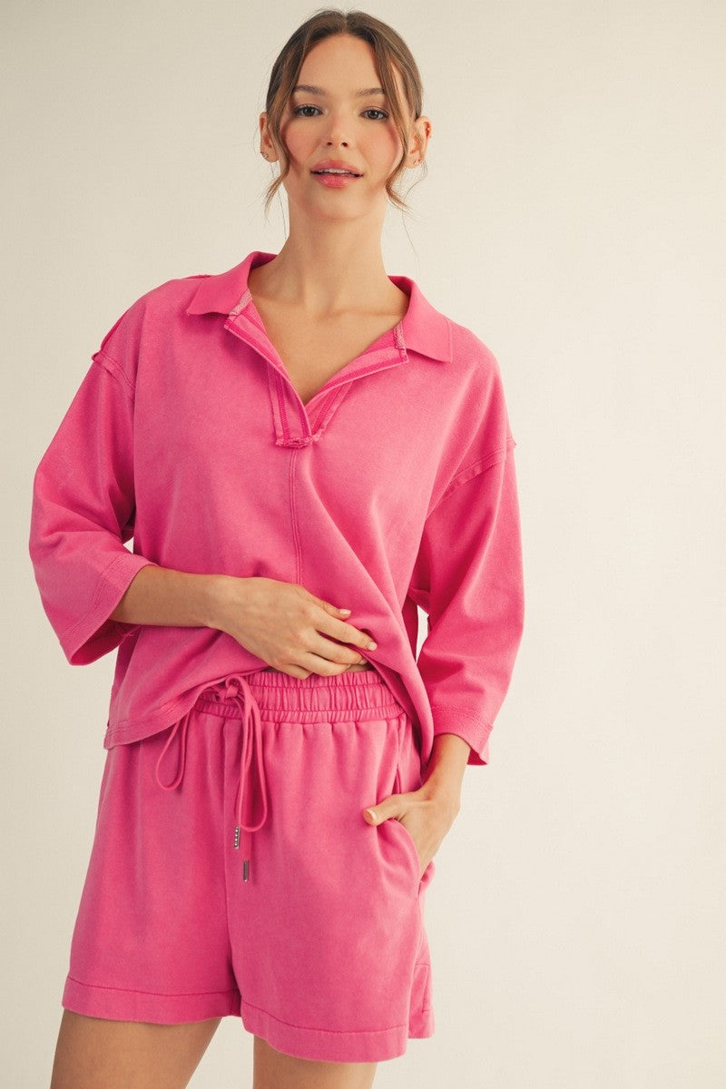Pink 3/4 Sleeve Reverse Stitch Set