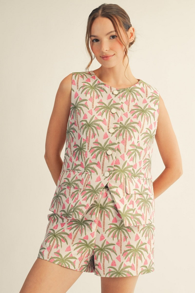 Green & Pink Palm Tree Top