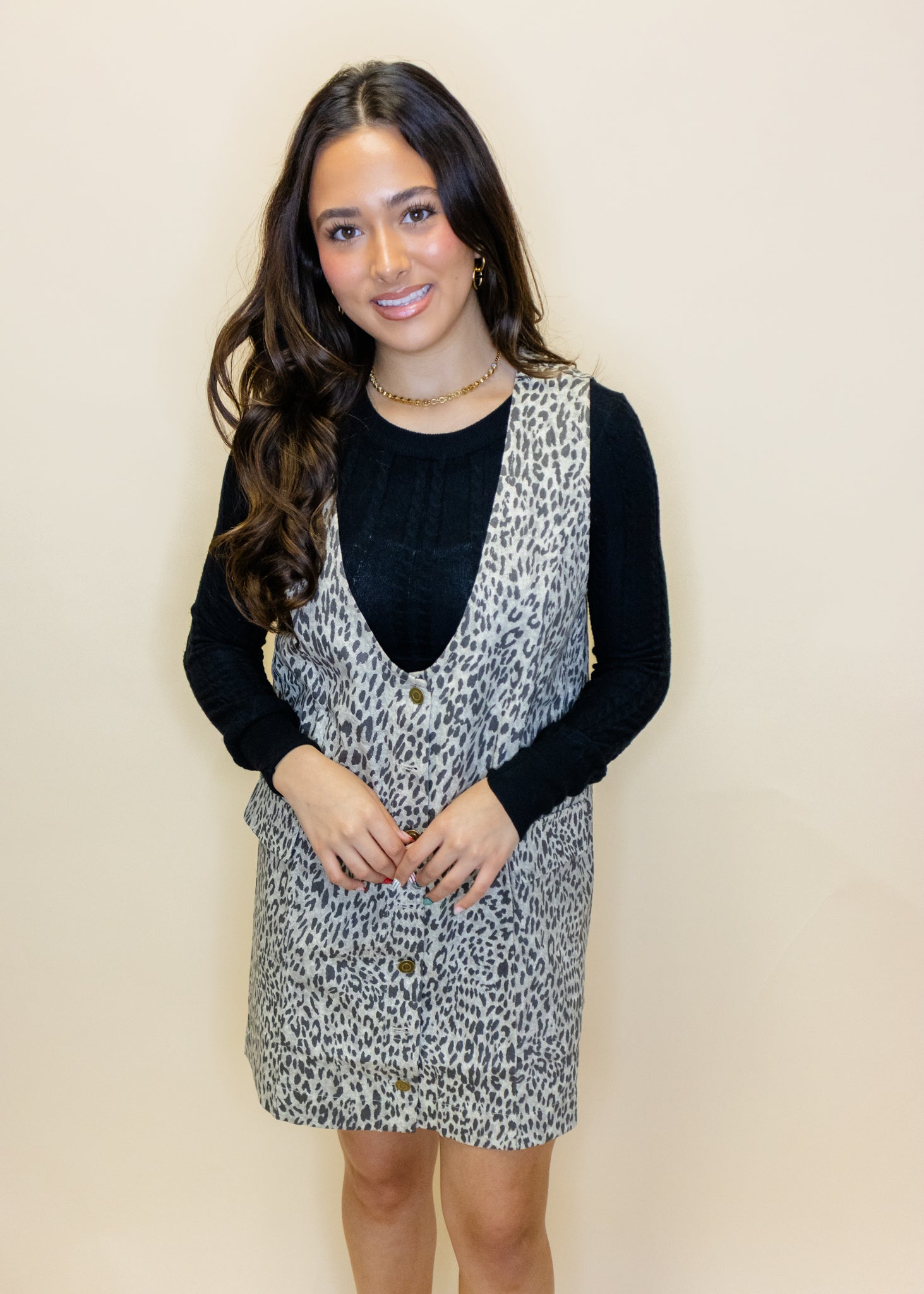 Leopard Denim Button Up Dress