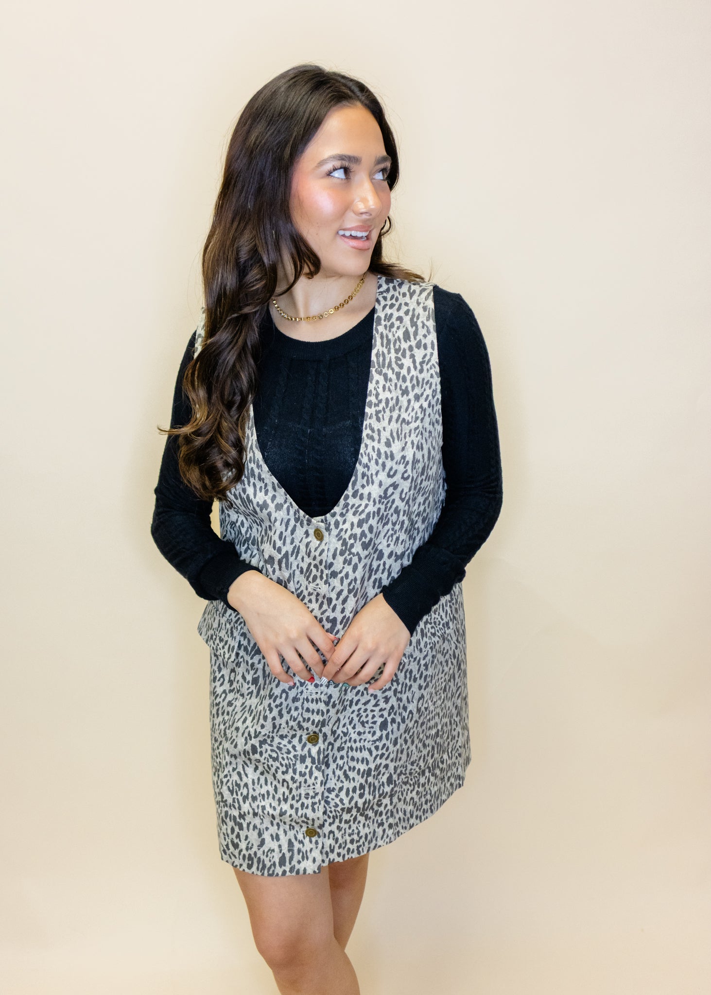 Leopard Denim Button Up Dress