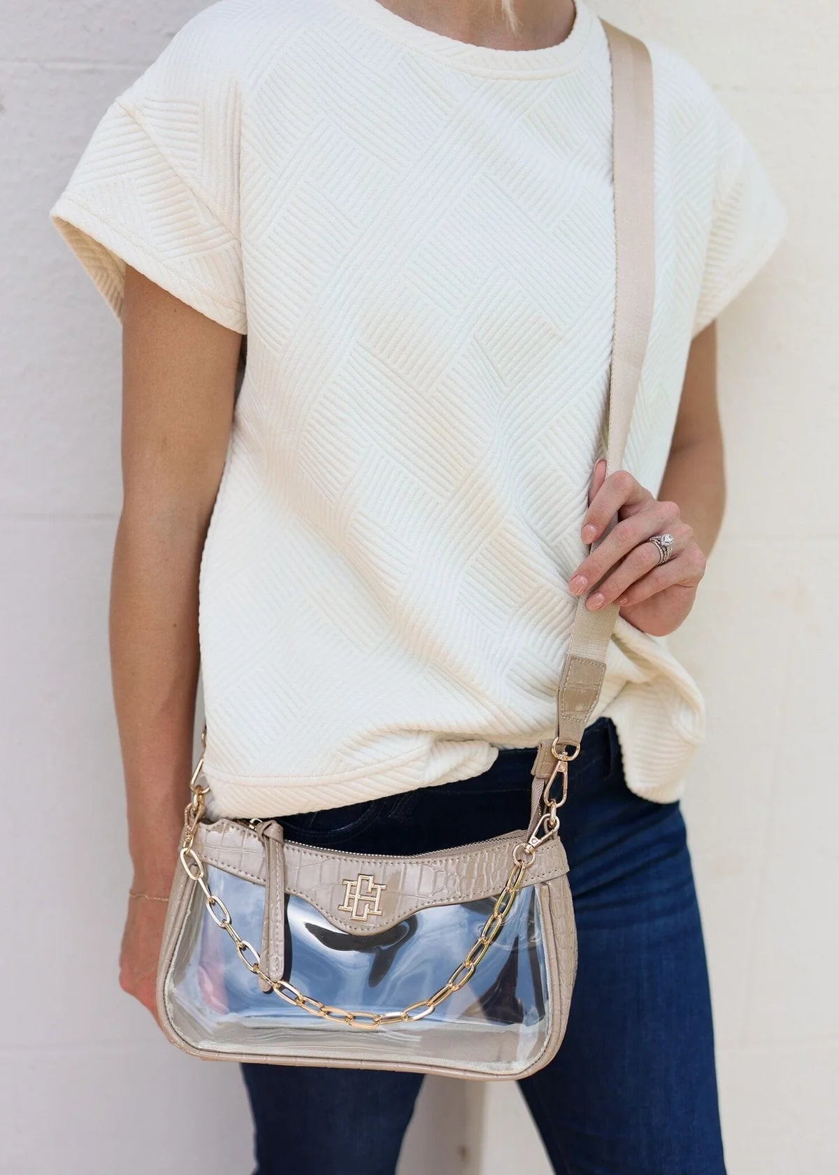 Cassidy Taupe Clear Crossbody Purse