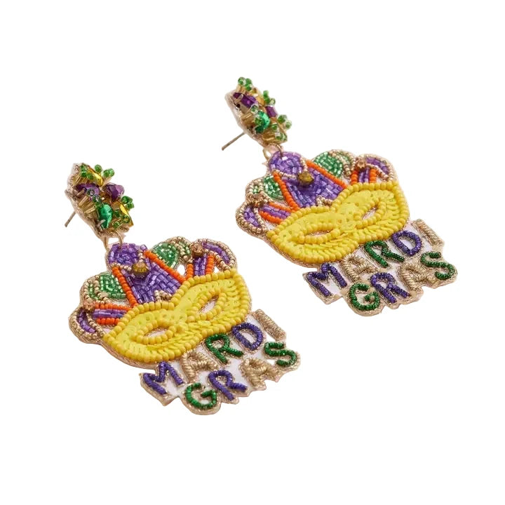 Mardi Gras Beaded Mask Earrings