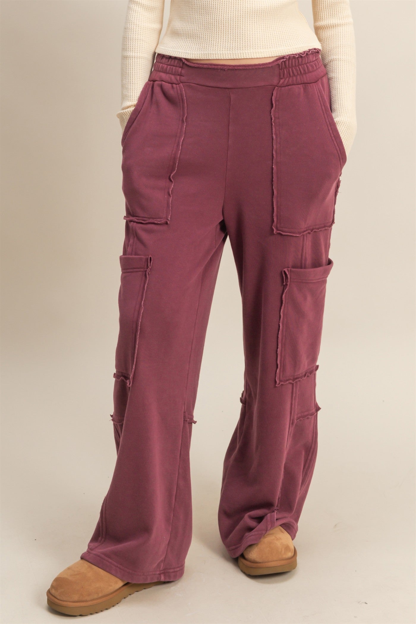 Maroon Mineral Washed Cargo Pants