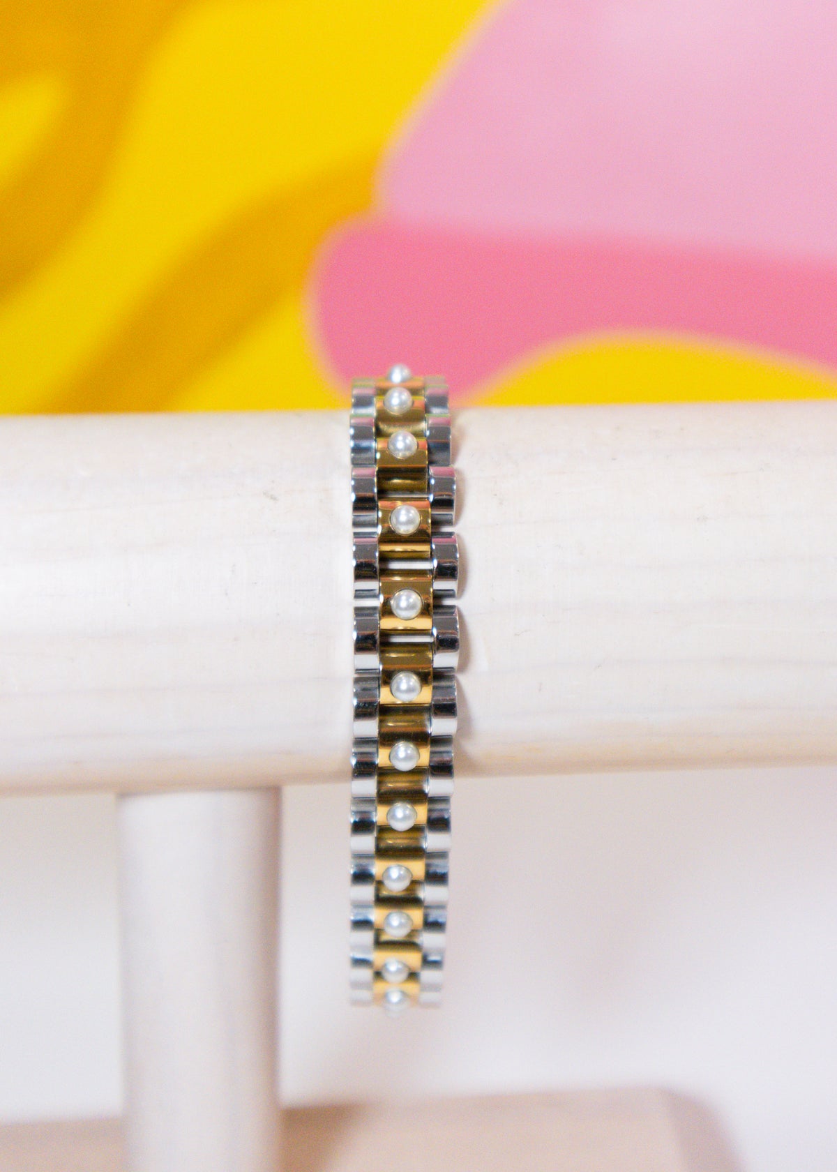 The Two Toned Watchband With Pearls-Silver/Gold main image 1