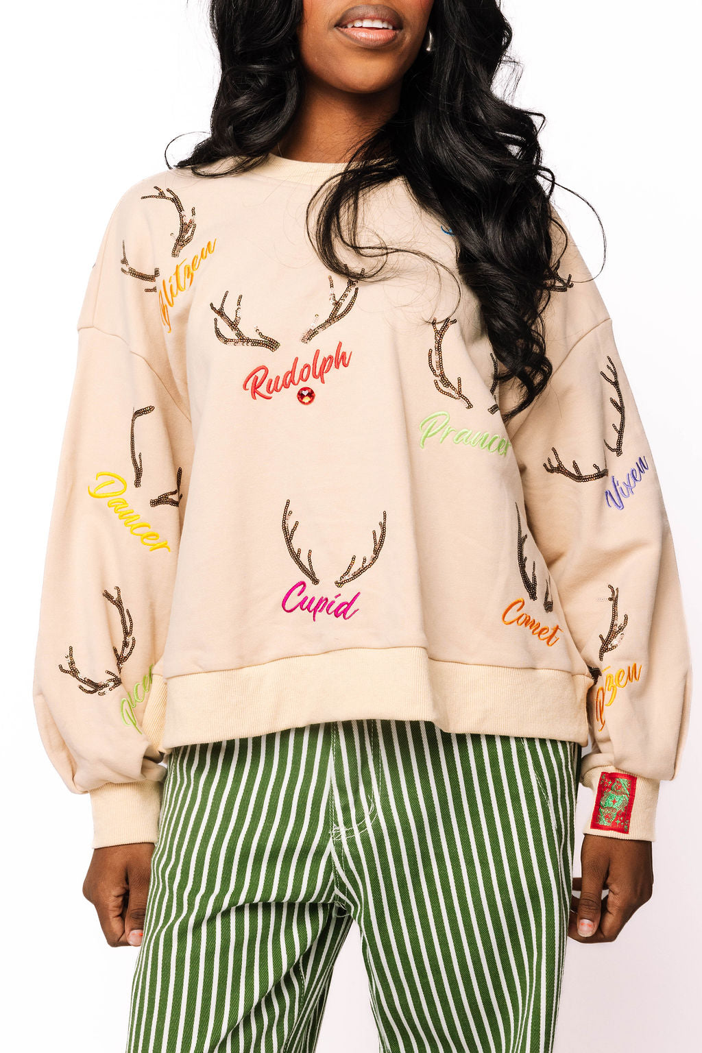 Tan Reindeer Name & Antler Sweatshirt