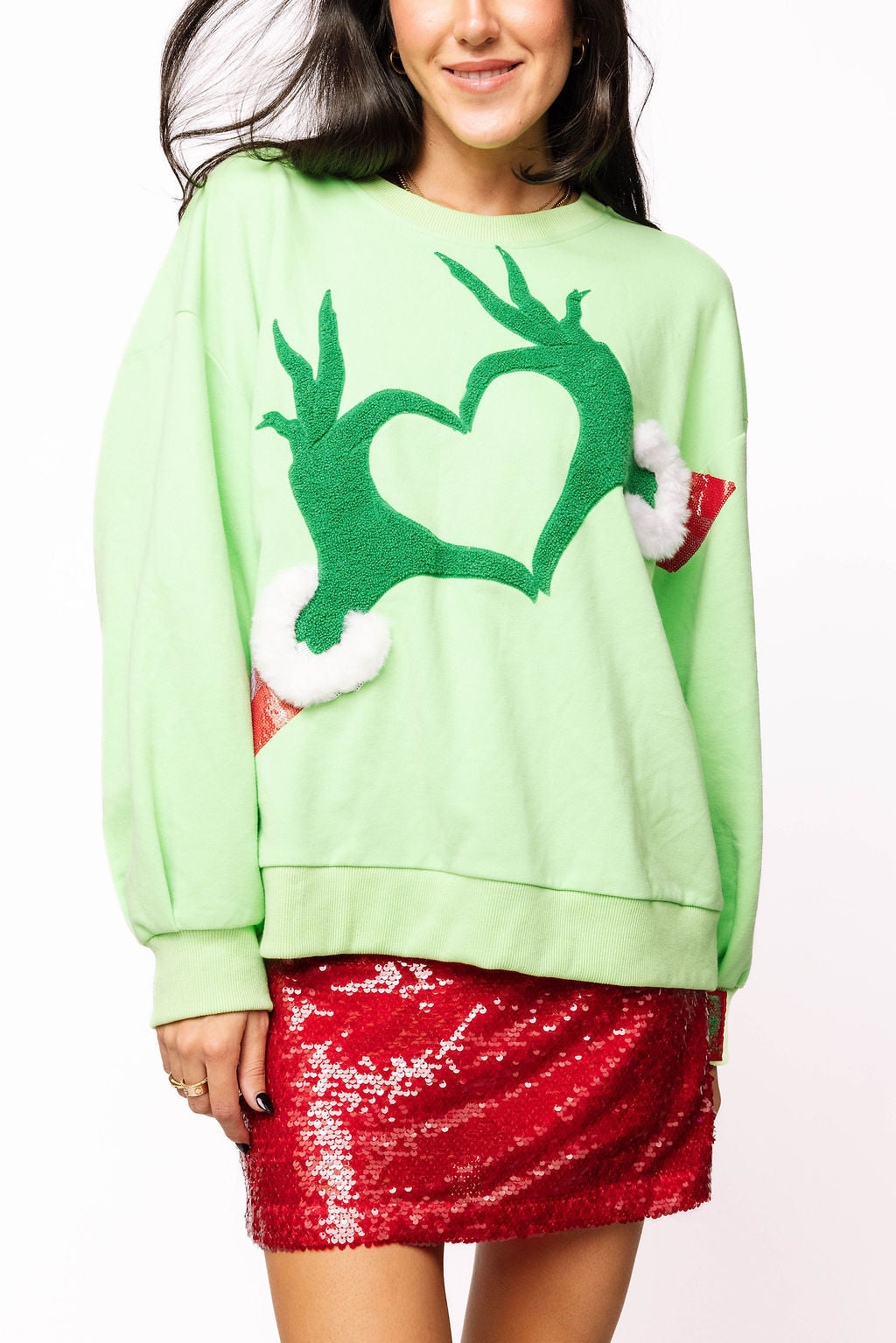 Green Grinch Heart Hands Sweatshirt
