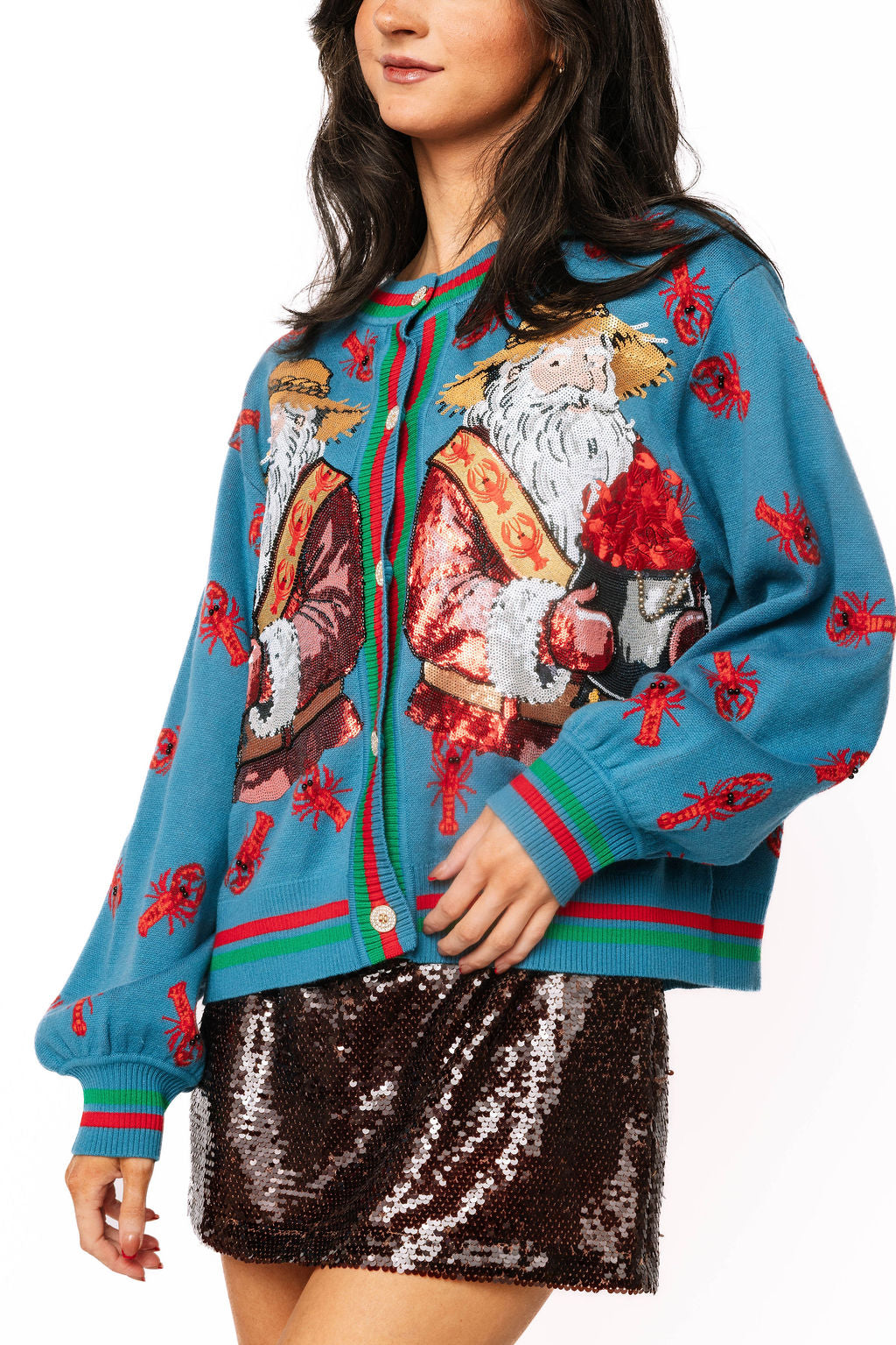 Blue Crawfish Santa Button Up Cardigan