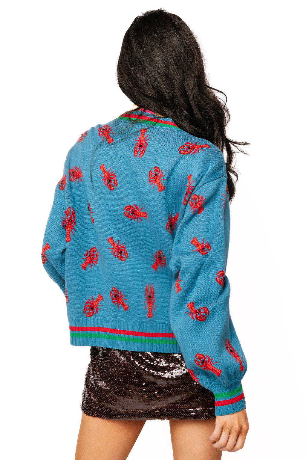 Blue Crawfish Santa Button Up Cardigan