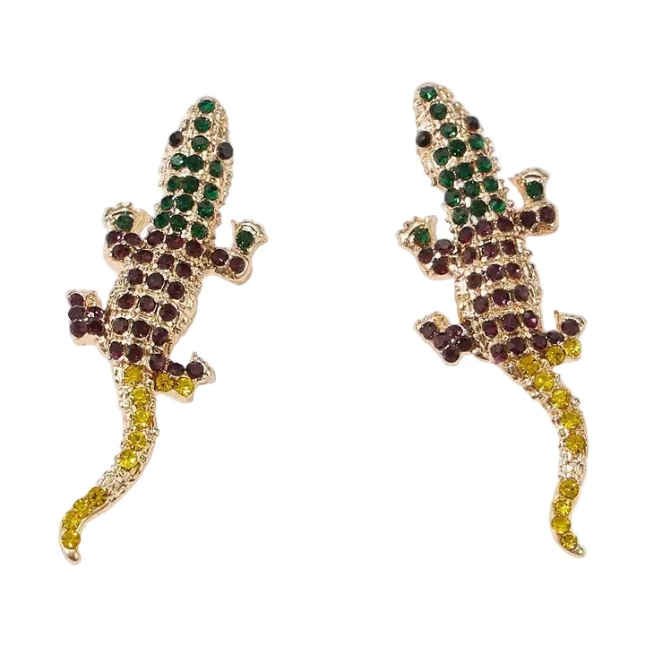 Mardi Gras Rhinestone Alligator Earrings