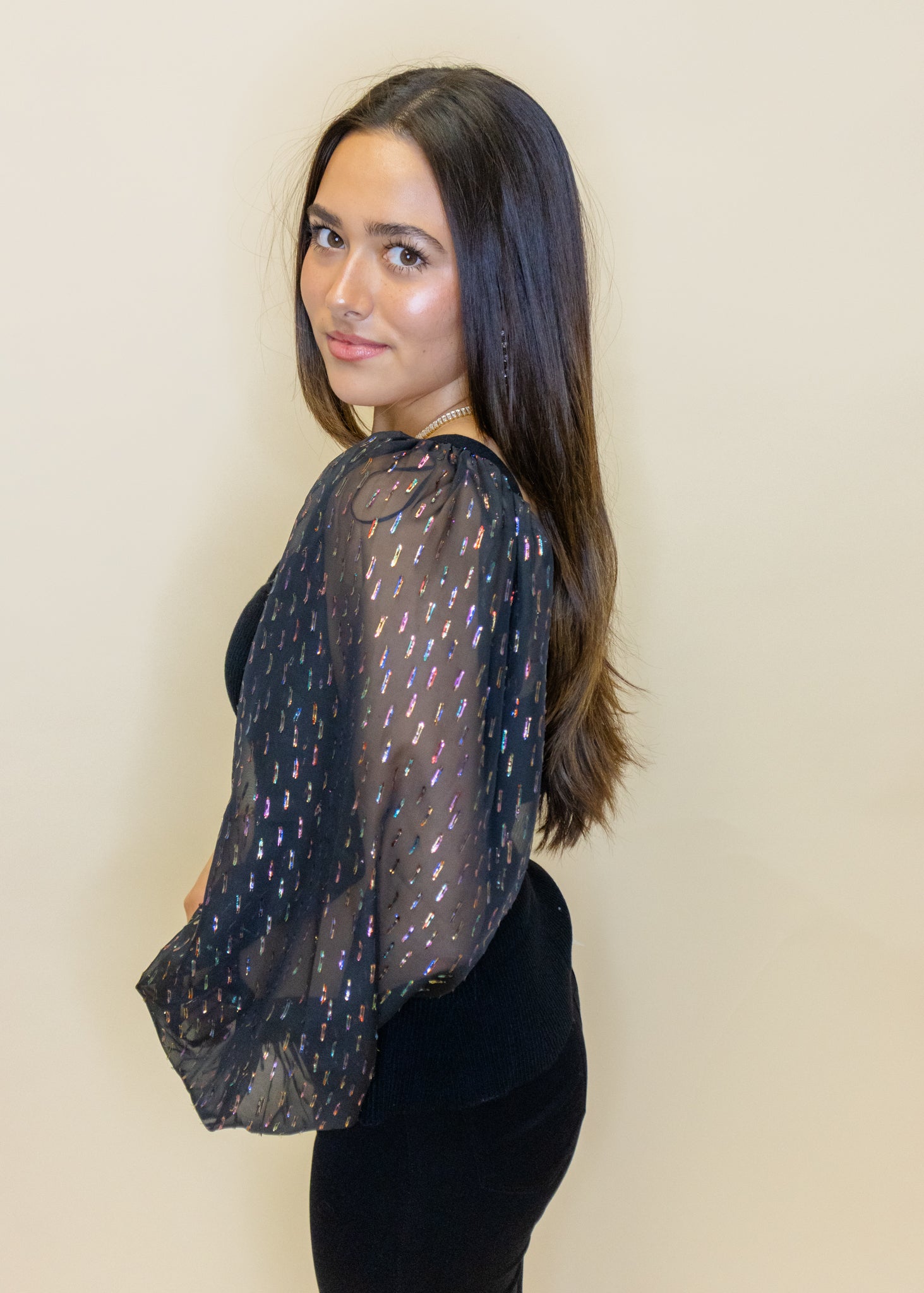 Black Metallic Sleeve Sweater Top