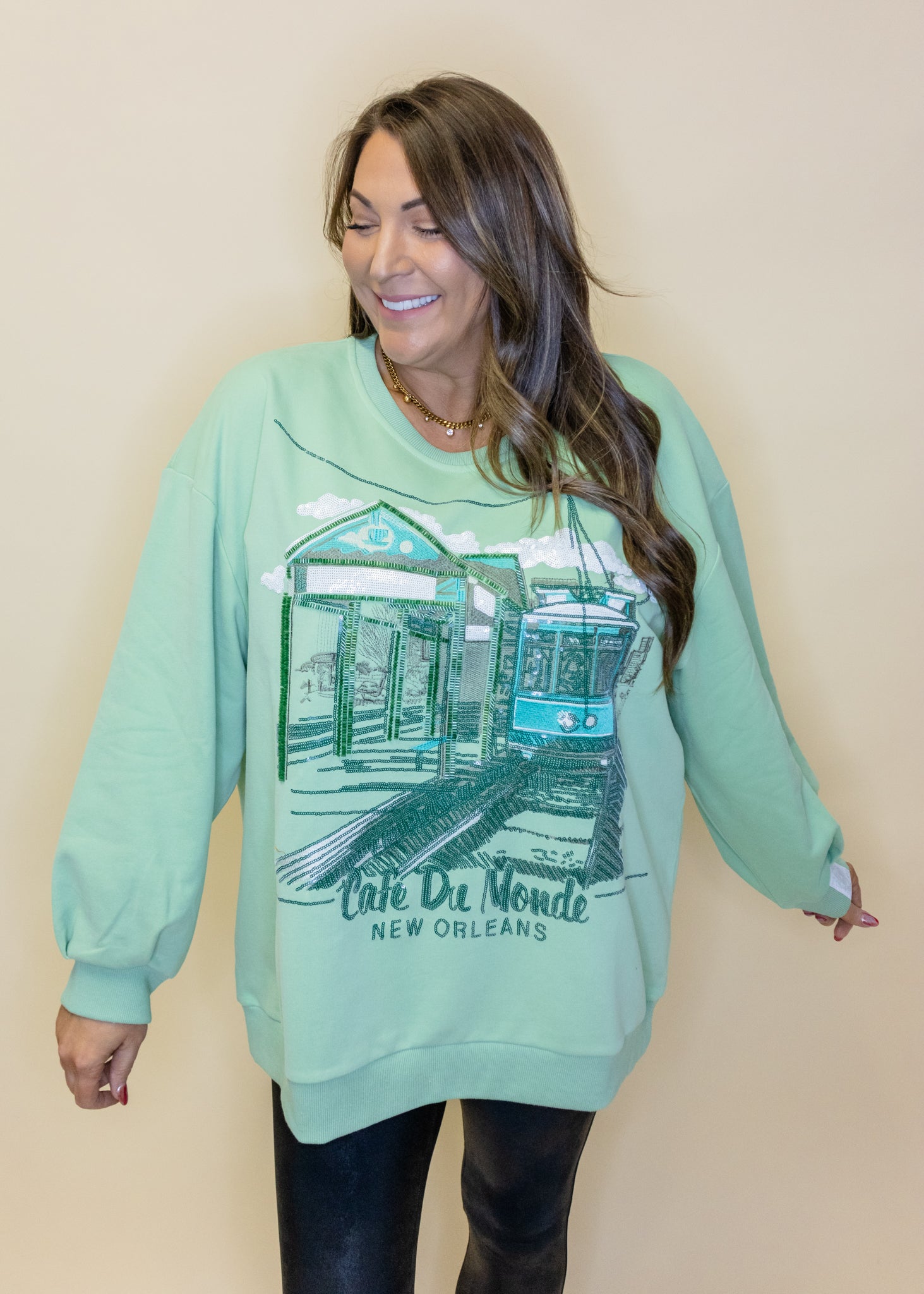 Green Tonal 'Cafe Du Monde' Street Car Sweatshirt