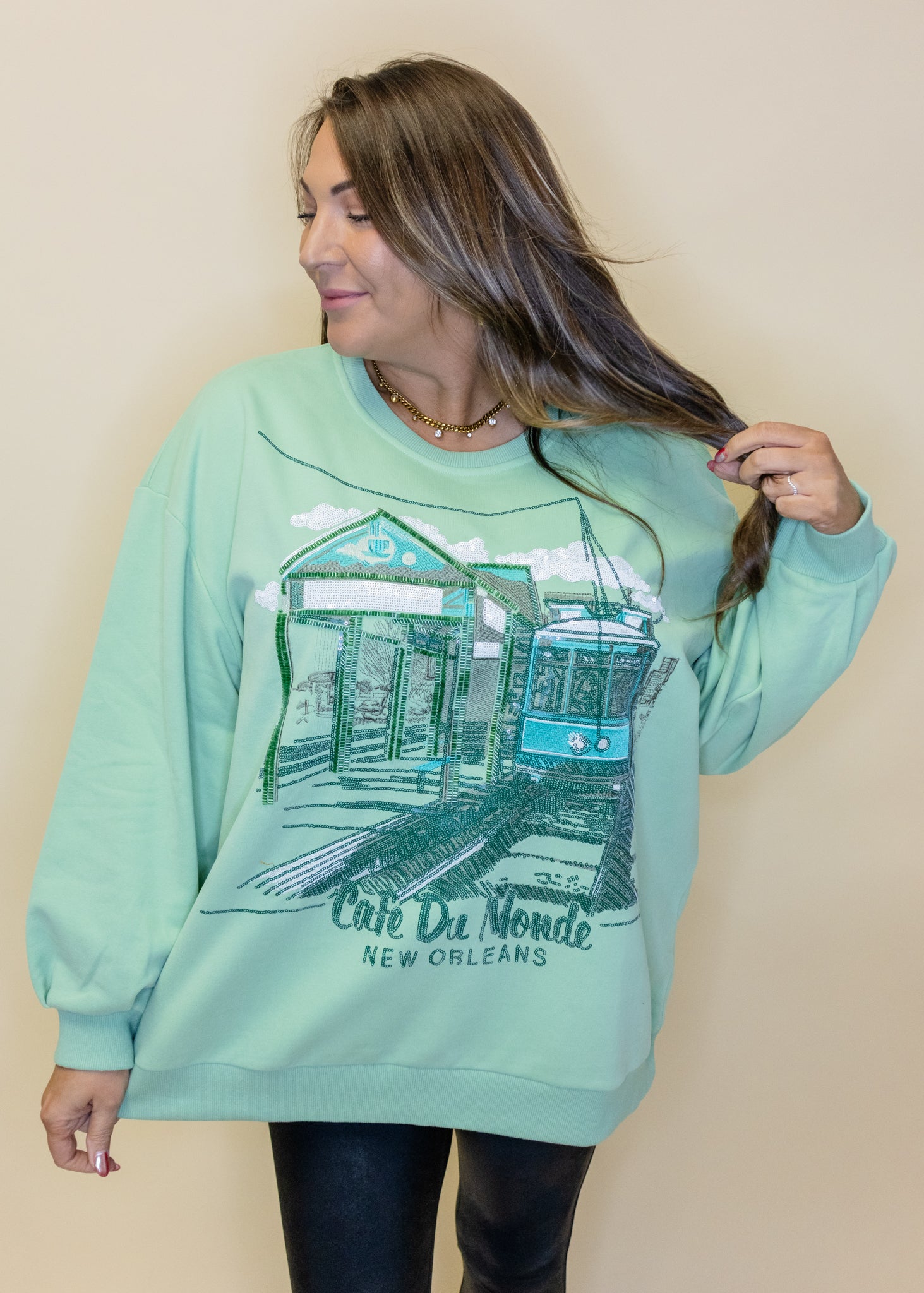 Green Tonal 'Cafe Du Monde' Street Car Sweatshirt