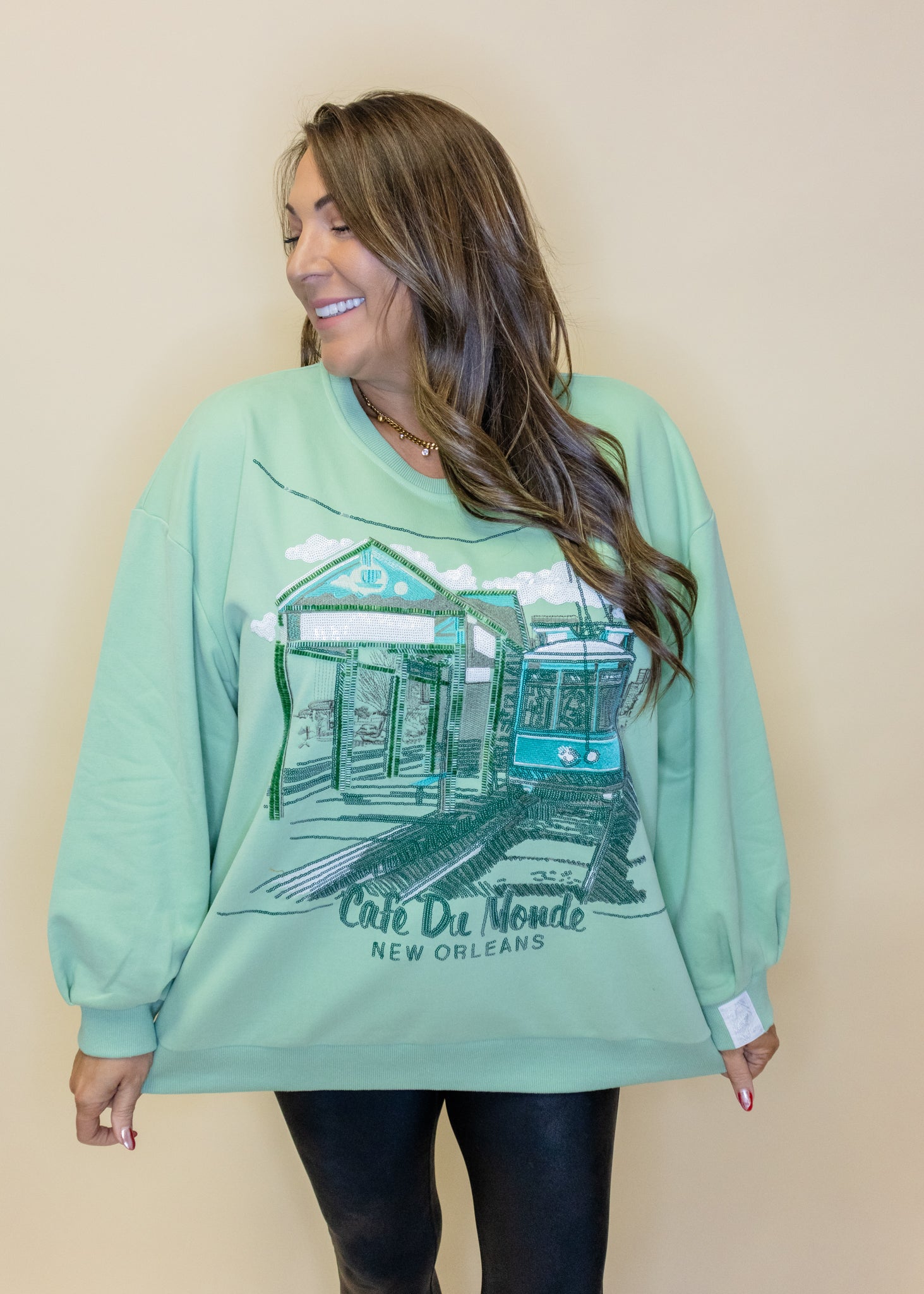 Green Tonal 'Cafe Du Monde' Street Car Sweatshirt