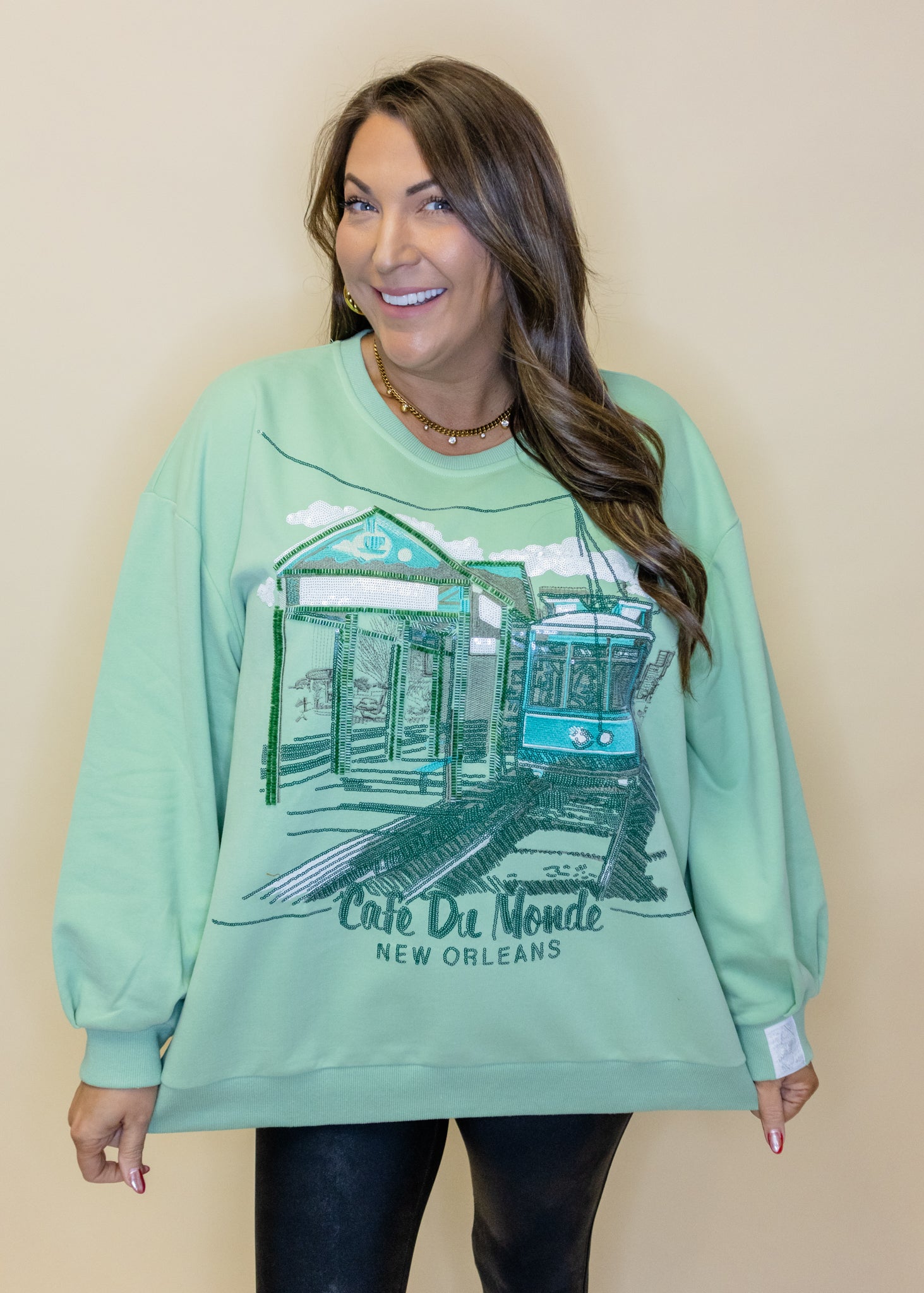 Green Tonal 'Cafe Du Monde' Street Car Sweatshirt